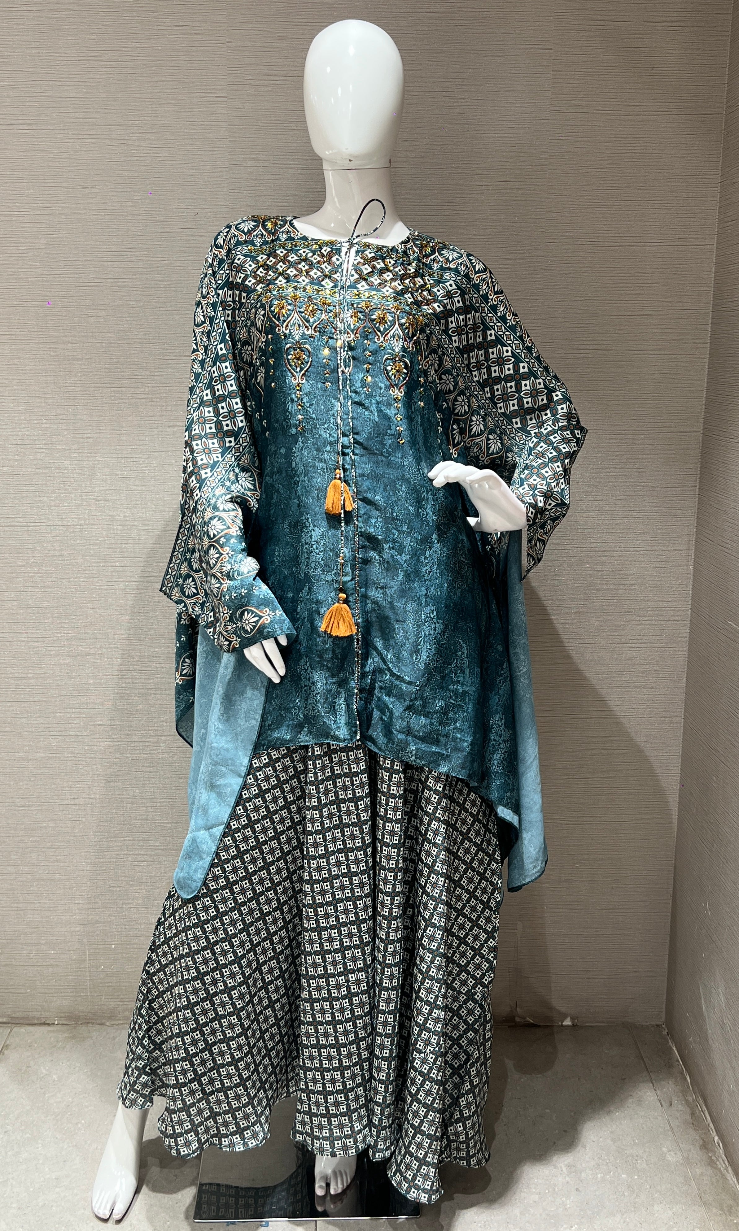 Teal Blue Ethnic Printed kurta Sharara Set