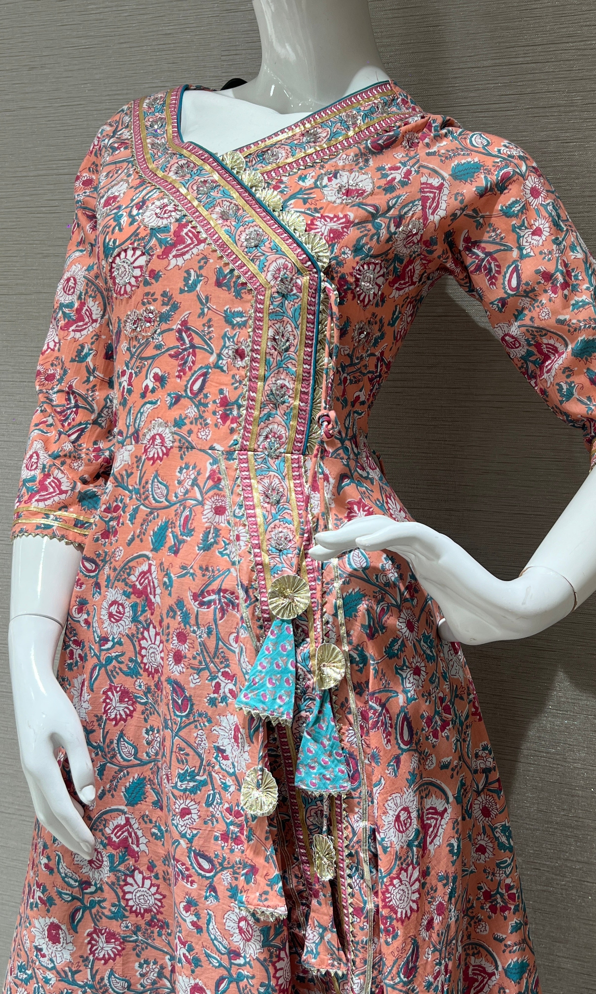 Baby pink cotton Anarkali set 3223