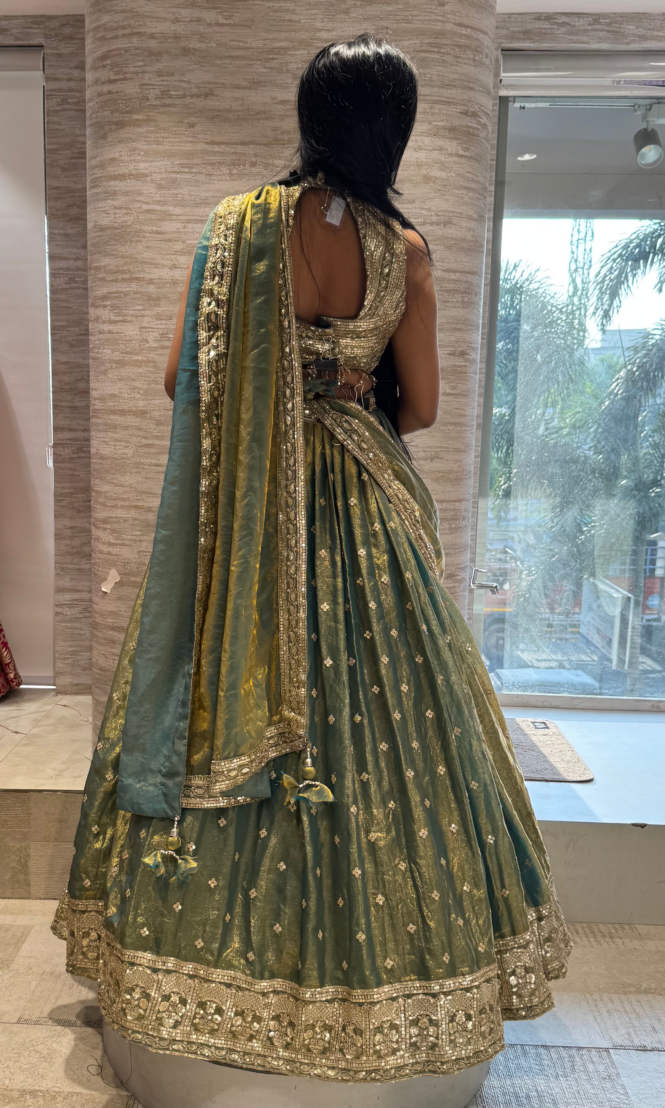 Mehandi Green Tissue Silk Lehenga with blouse