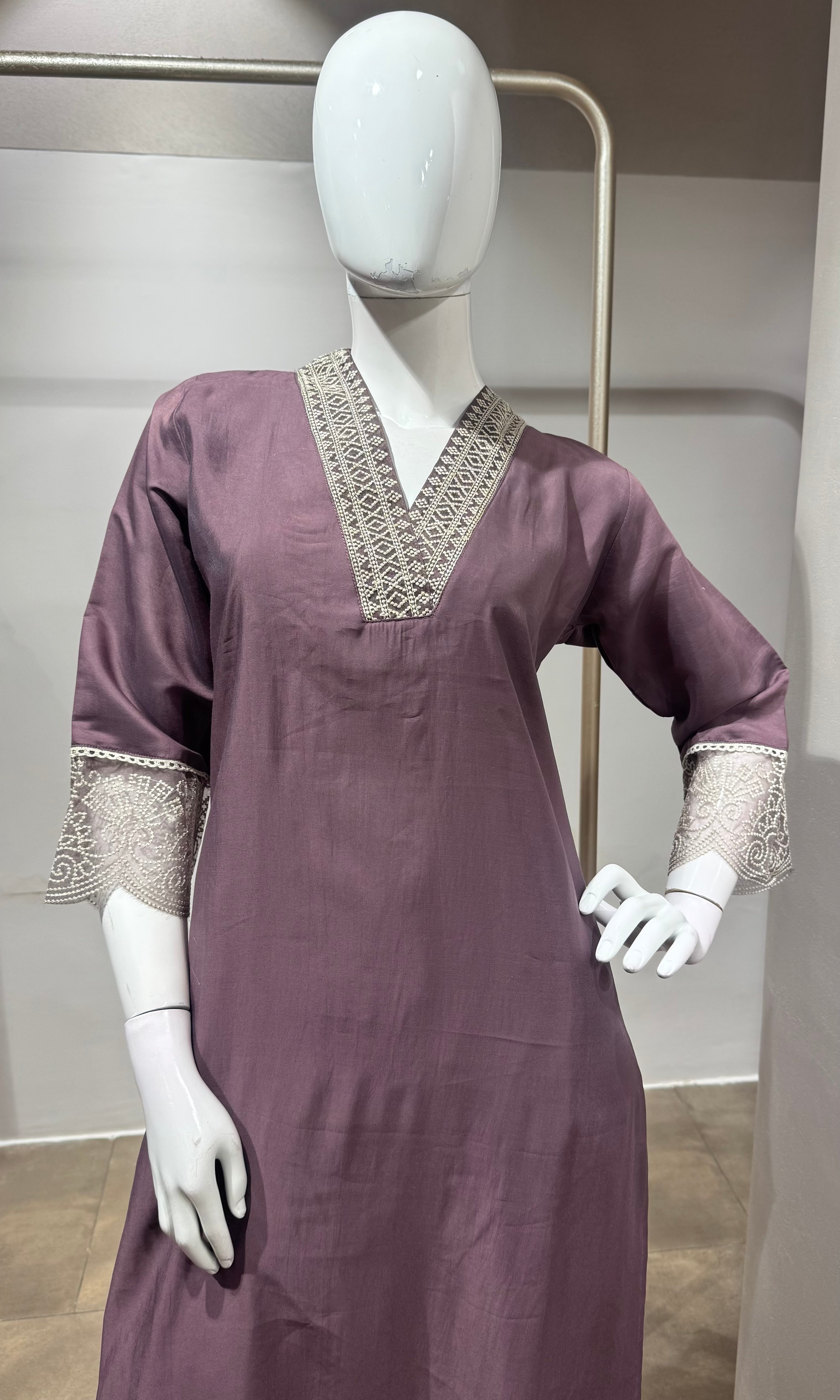 Lavander intricate silver embroidery kurta set