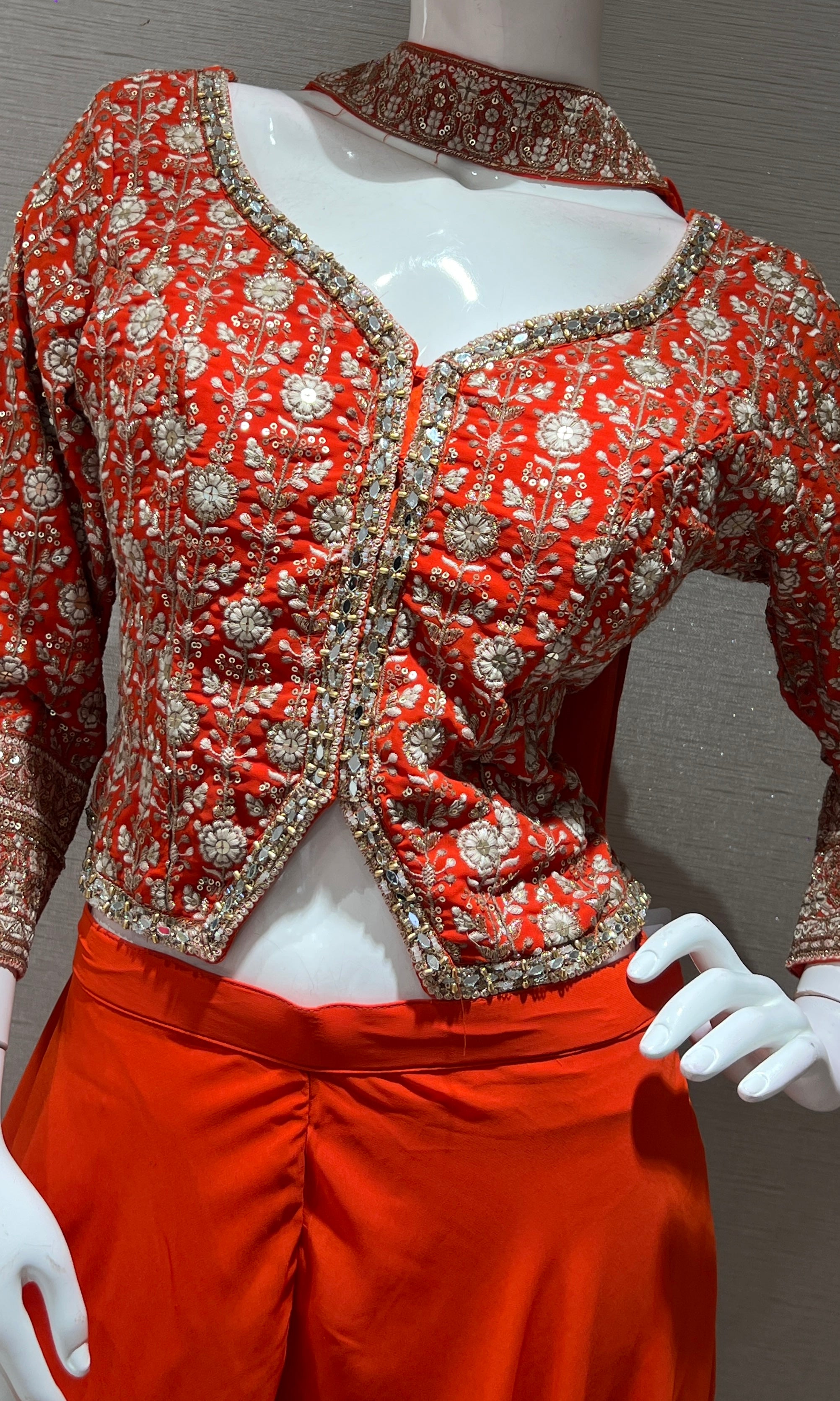 ORANGE embroidered jacket PALAZZO SET