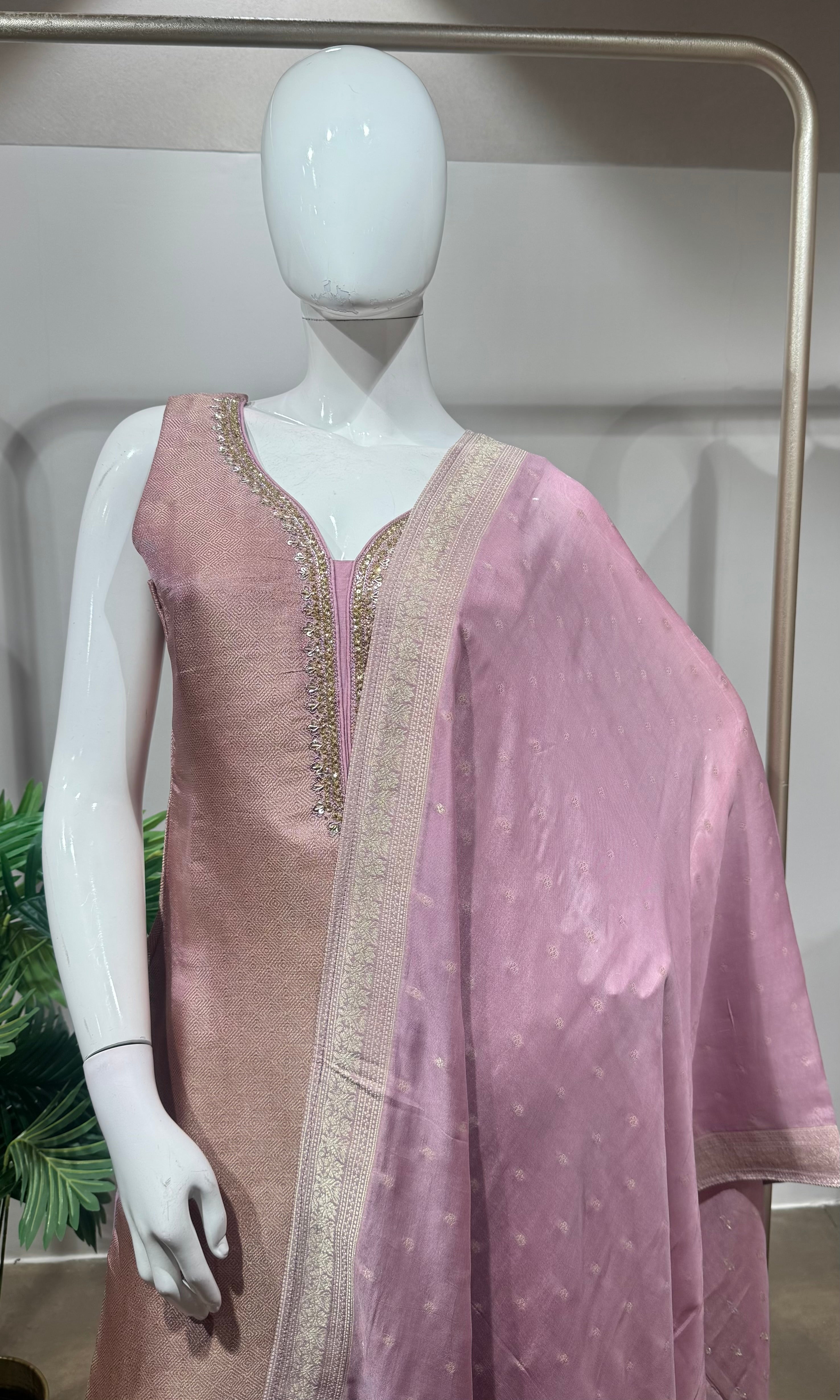 Pink Tissue embroidered Straight Cut