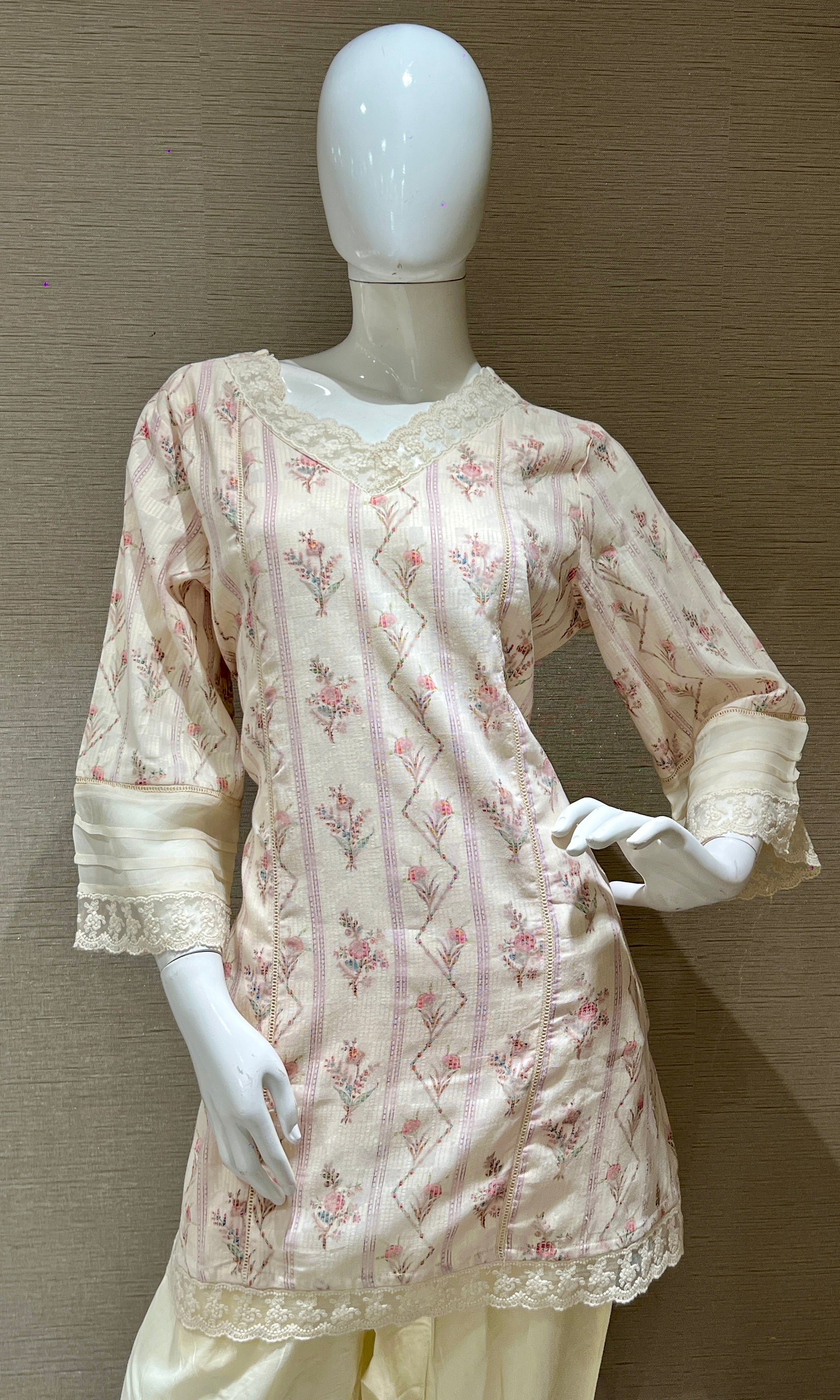 Ivory short straight kurta with patyala pant