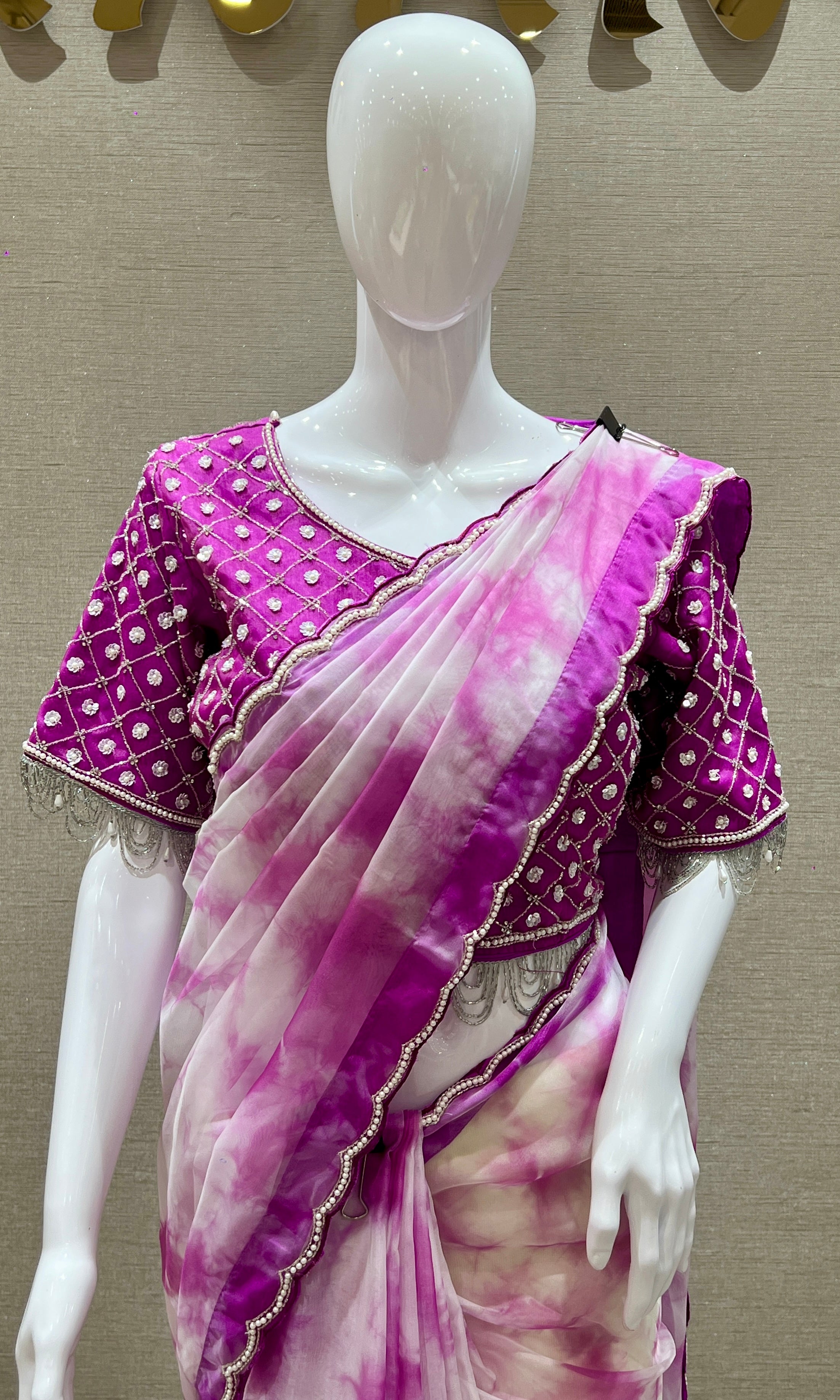 Purple Tie and Dye saree with ready blouse