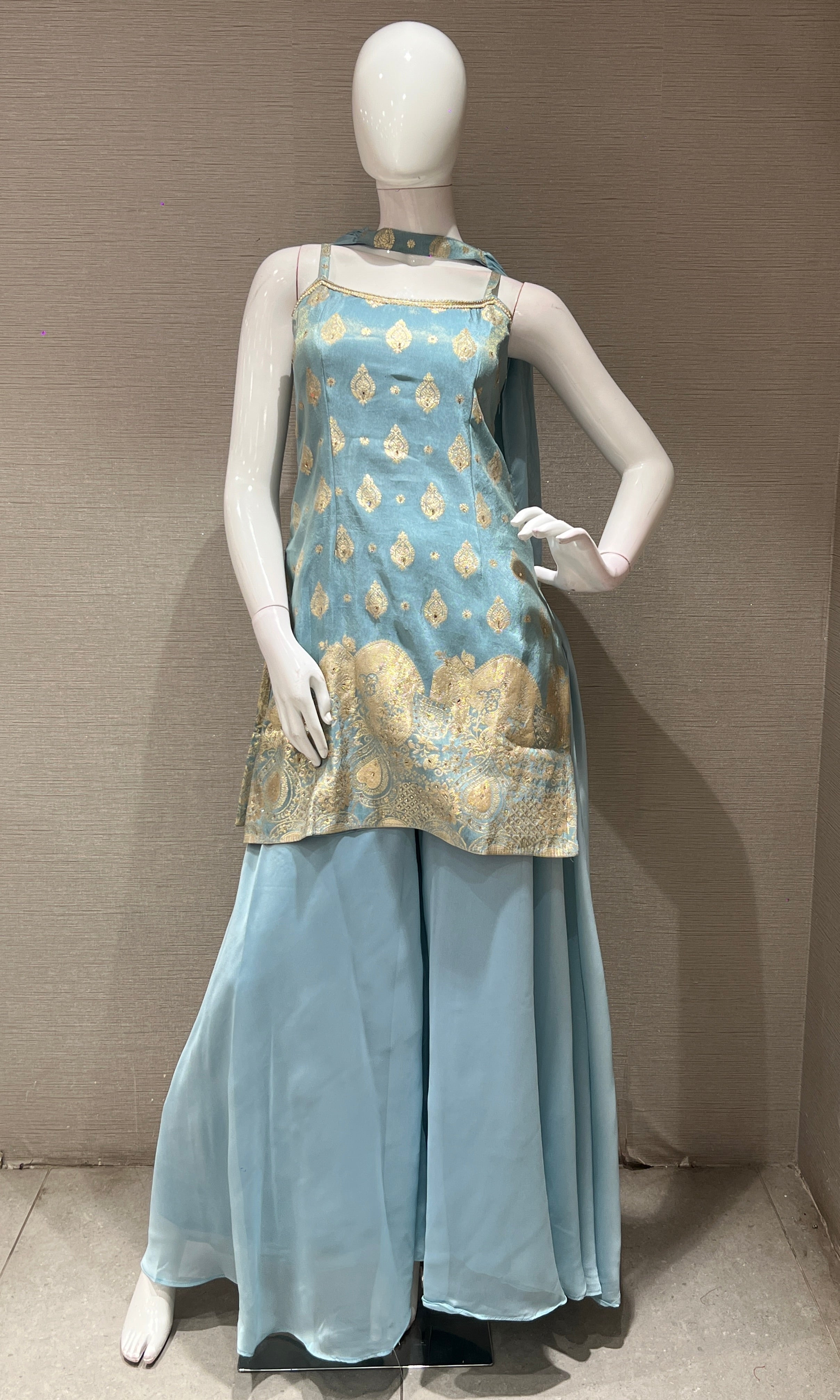 Light blue and Gold Embroidered Palazzo