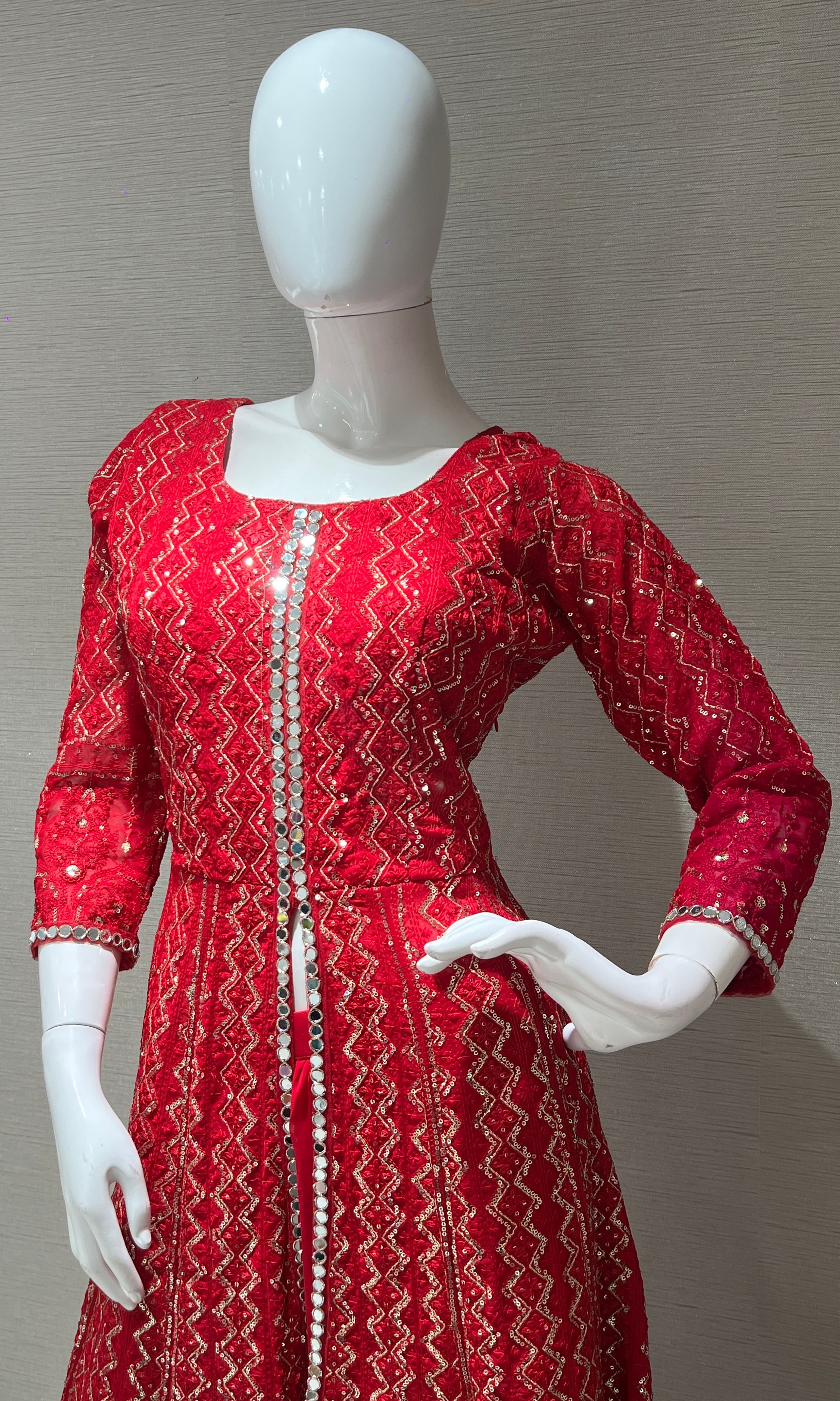 Pink front slit Anarkali with palazzo pants