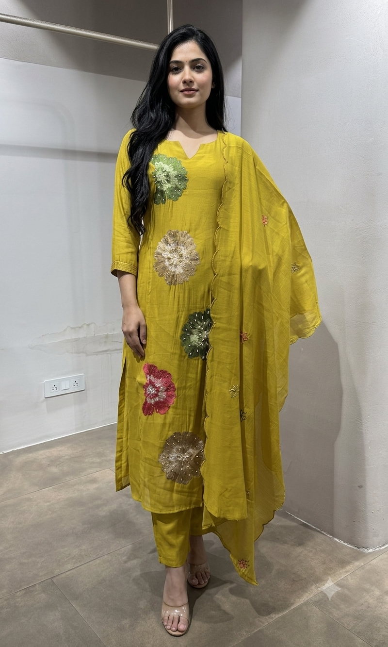 Mustard floral printed kurta set