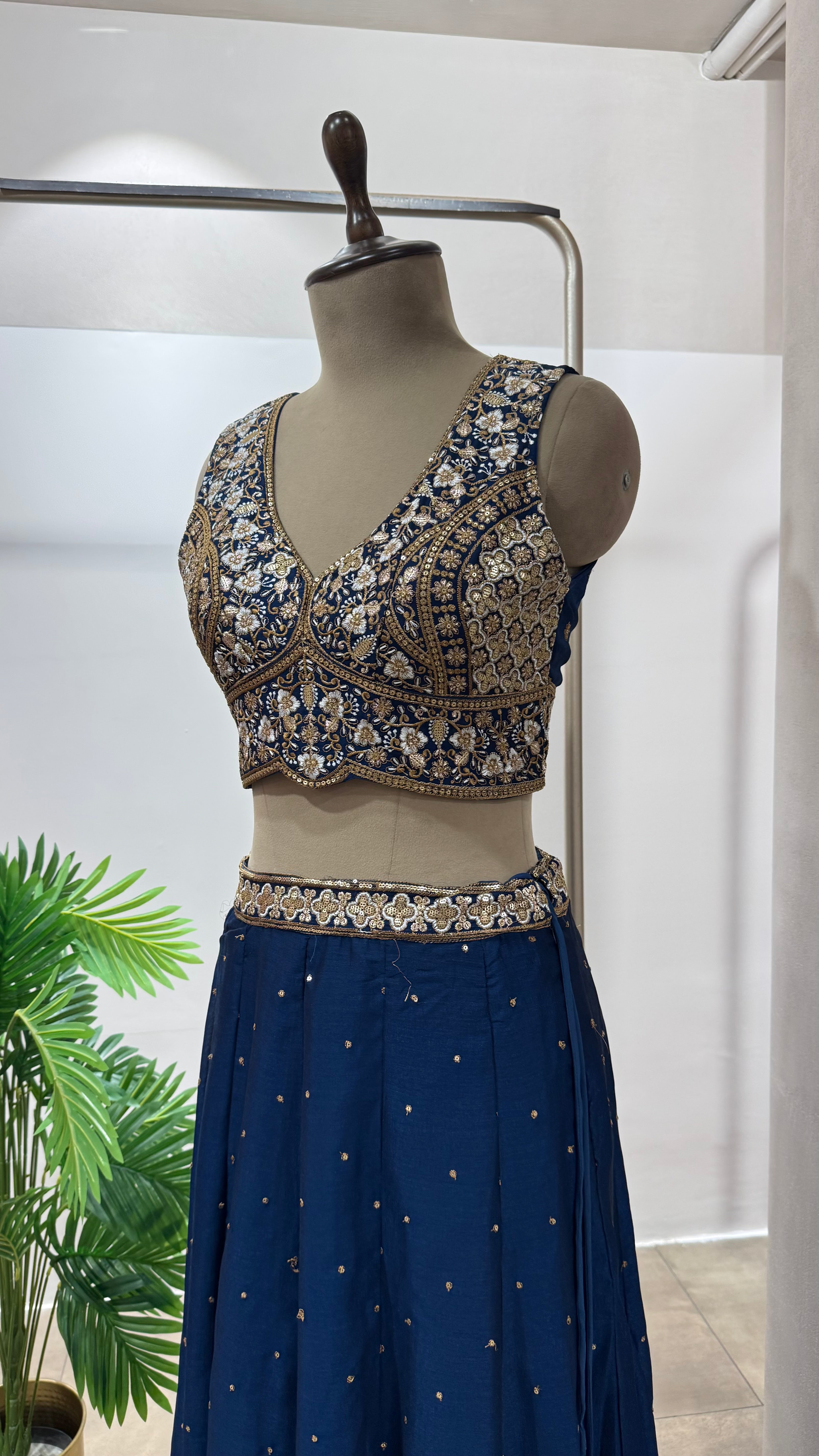 Navy blue GOLDEN EMBROIDERED LEHENGA
