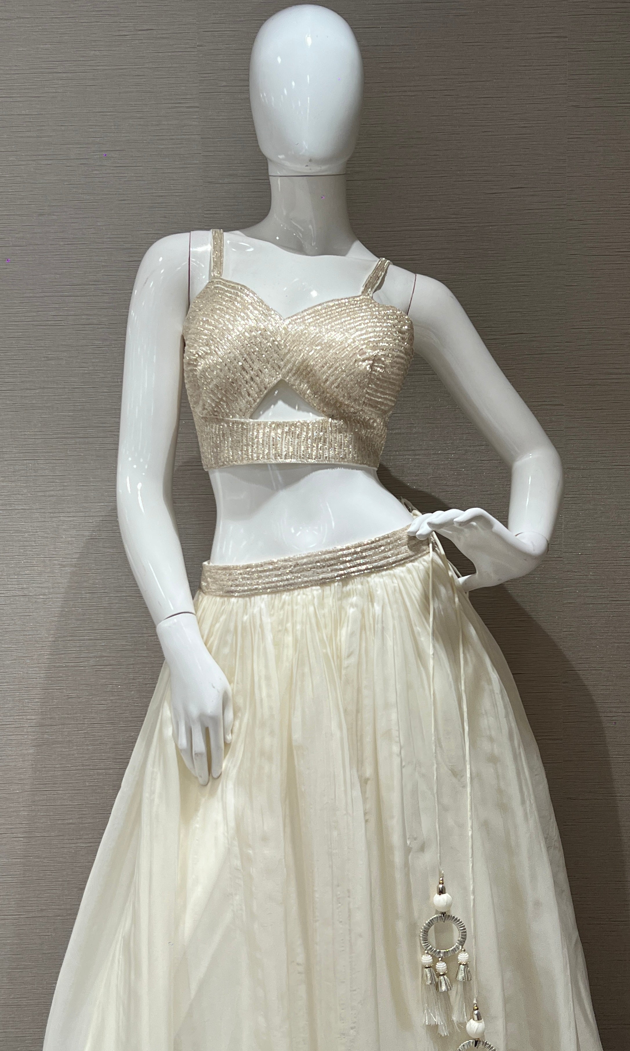 White Lehenga with floral embossing