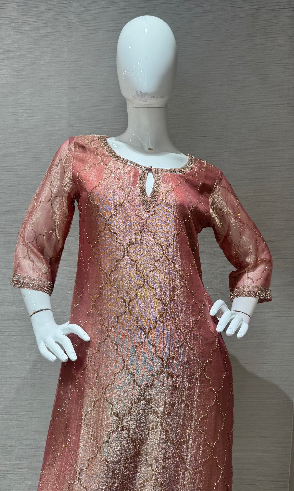 RUST Shimmer Golden ethnic Kurta set with dupatta