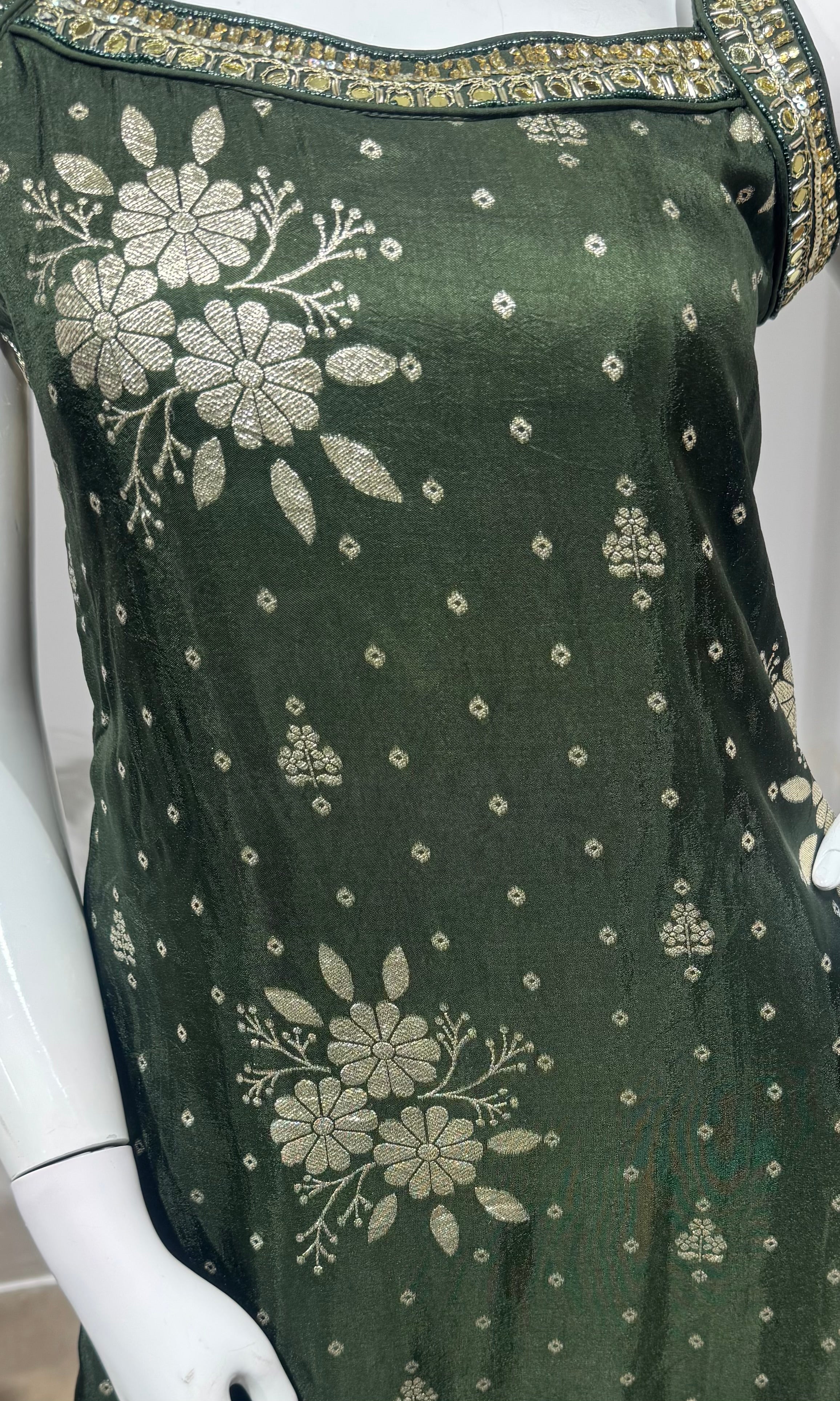 Green Embroidered Silk kurta set