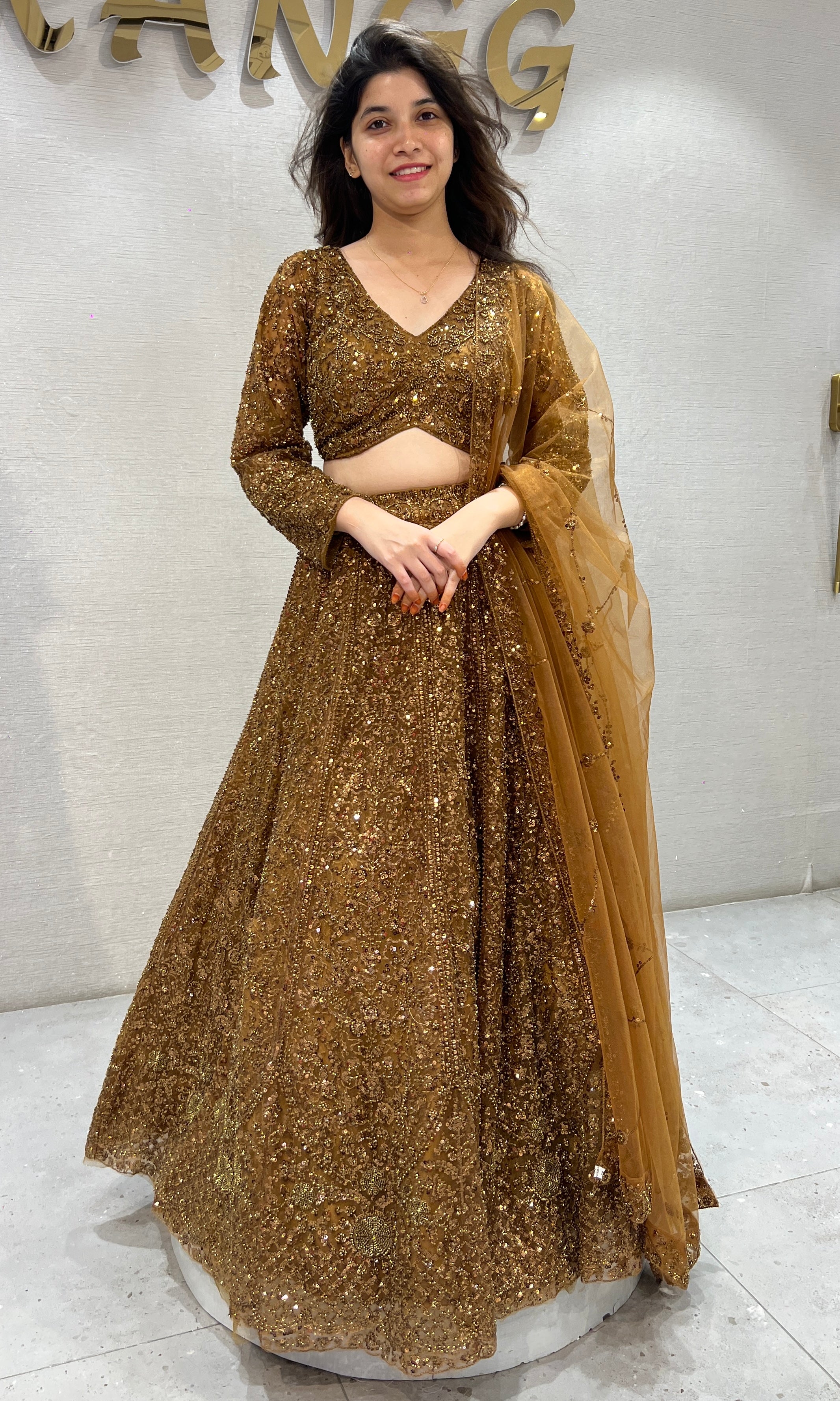 Brown Gold Sequin Lehenga Set