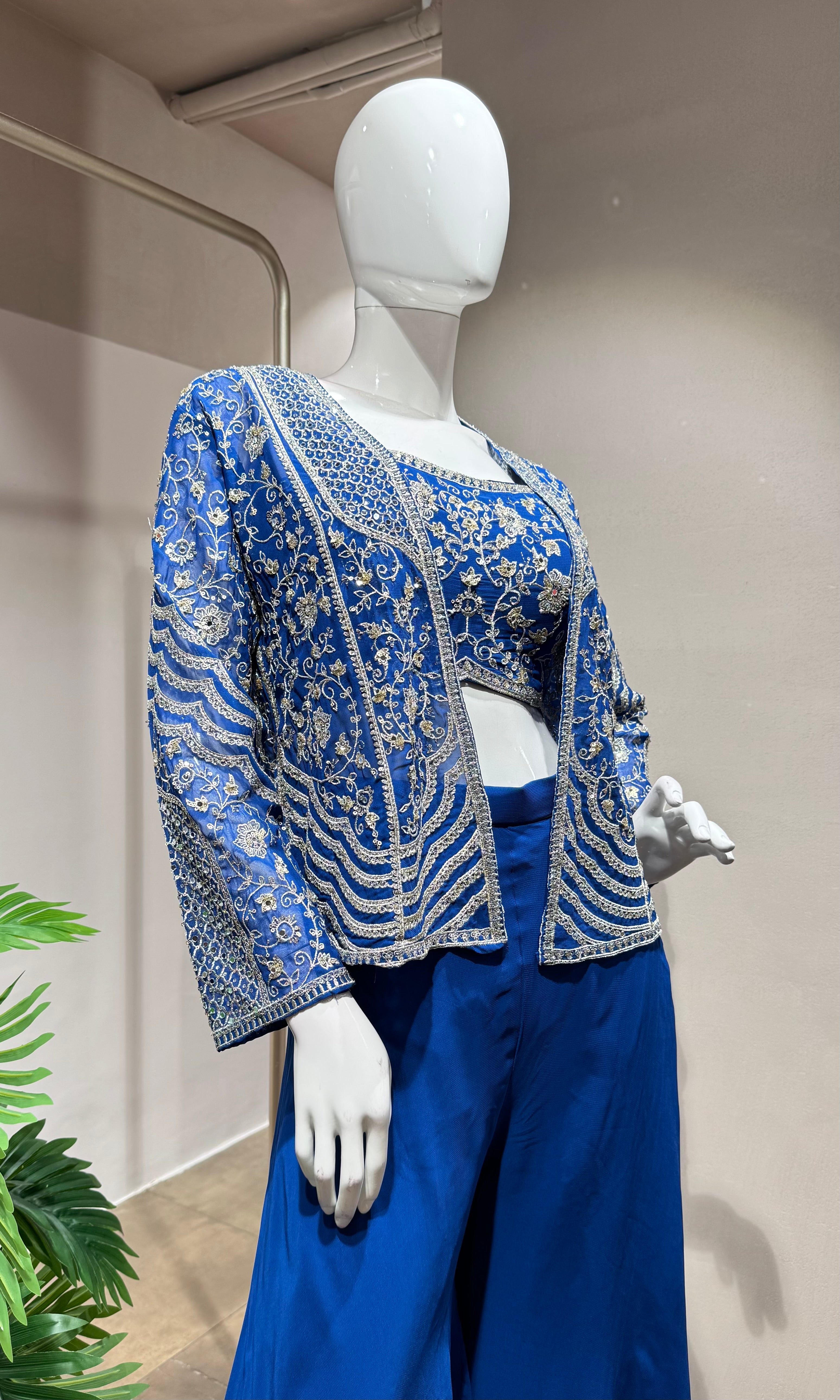 Royal Blue Embellished Palazzo SET WITH JACKET