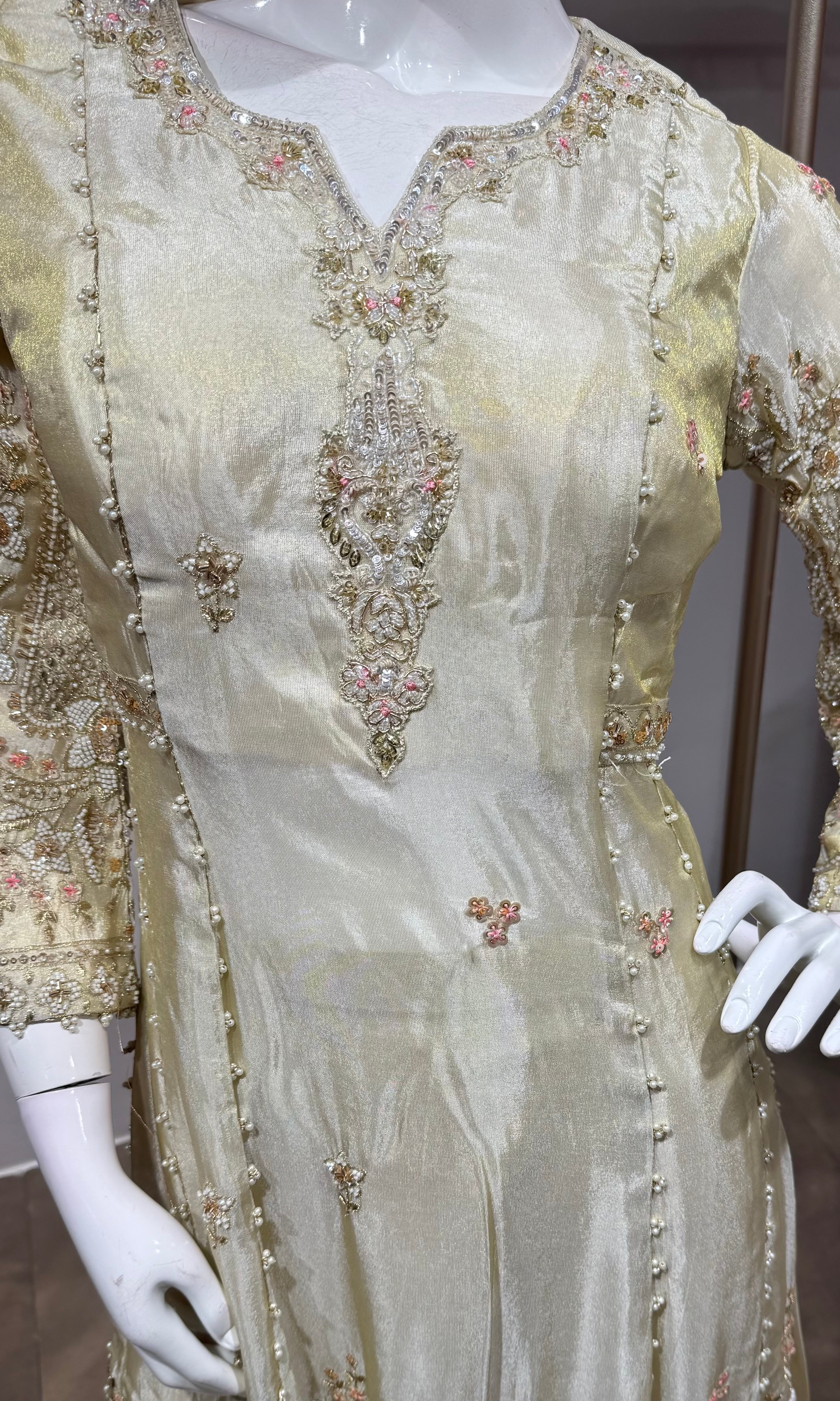 Cream embroidered nyra cut palazzo set