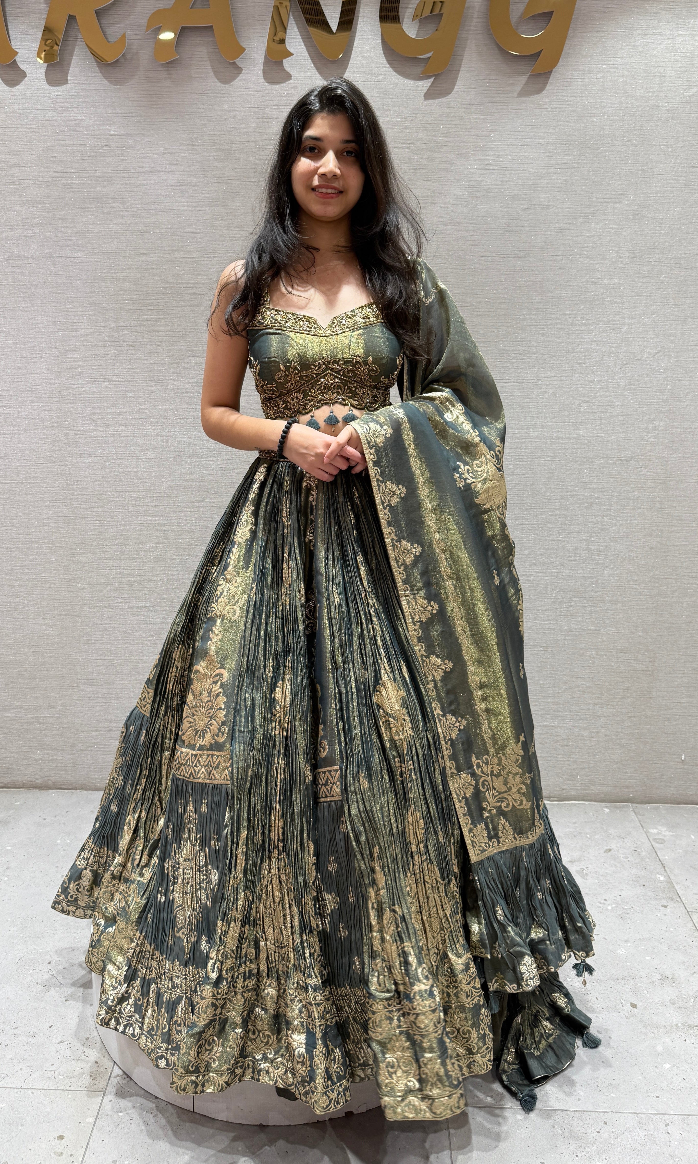 Green GOLDEN EMBROIDERED LEHENGA