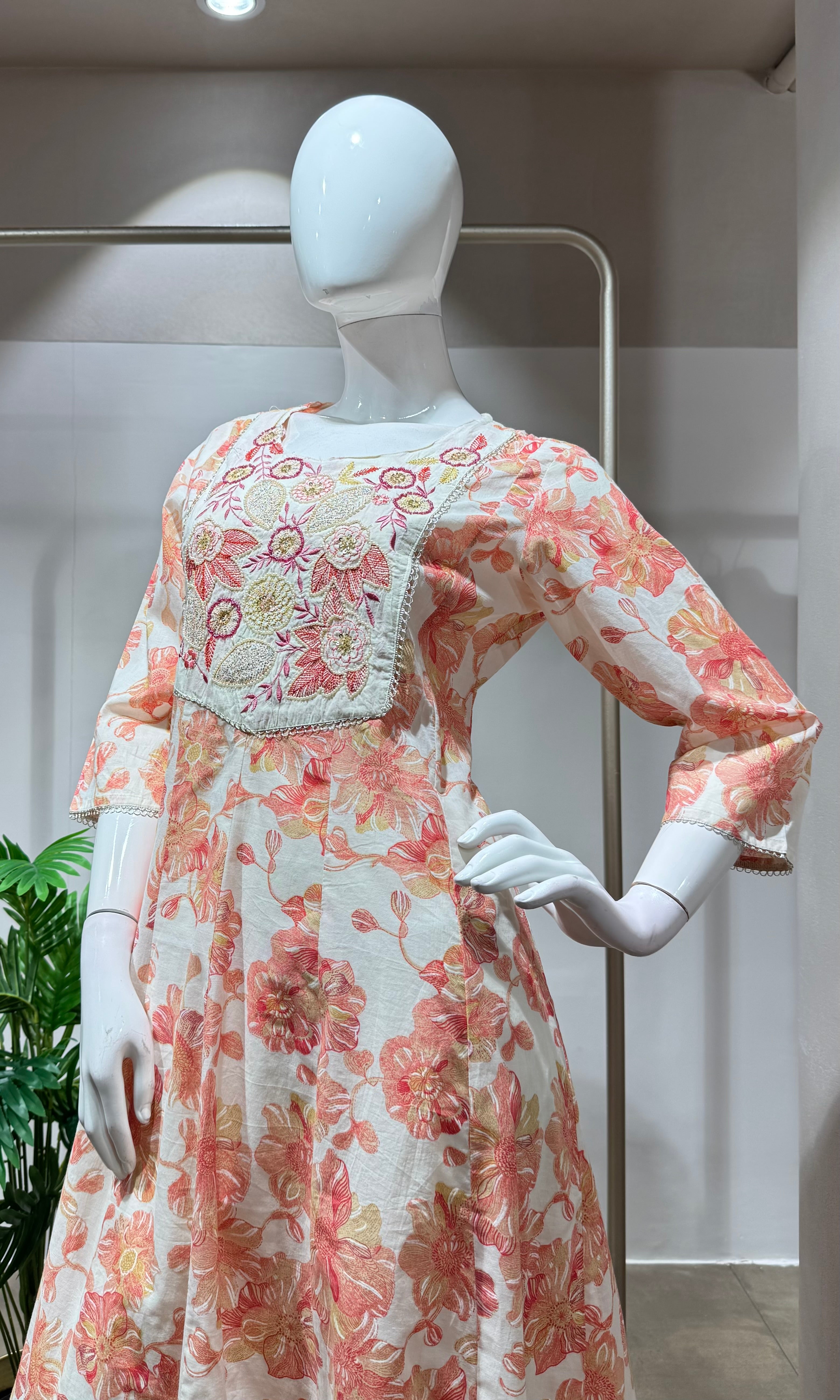 Pink spring summer floral anarakali