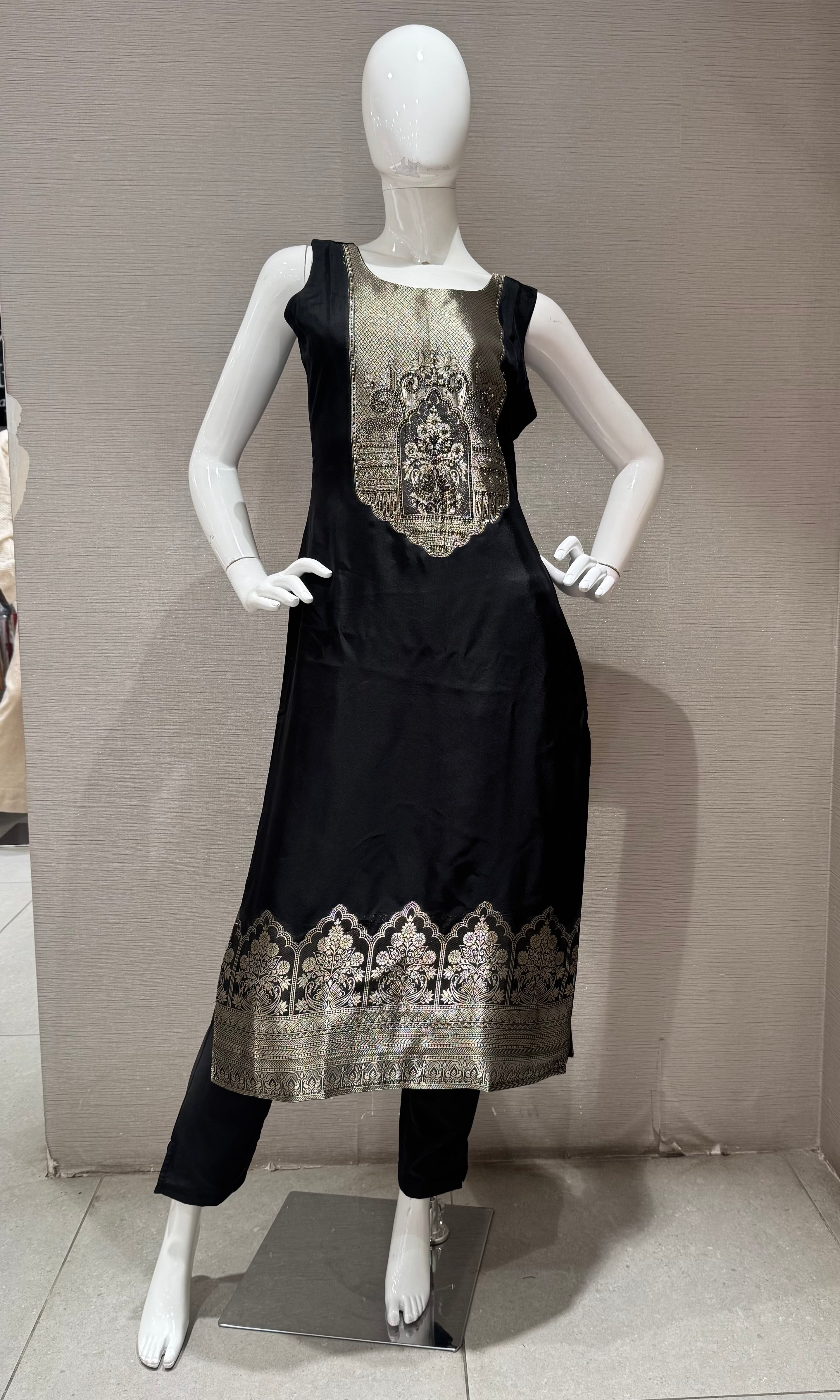 Black Zari Embroidered Kurta Set with Dupatta