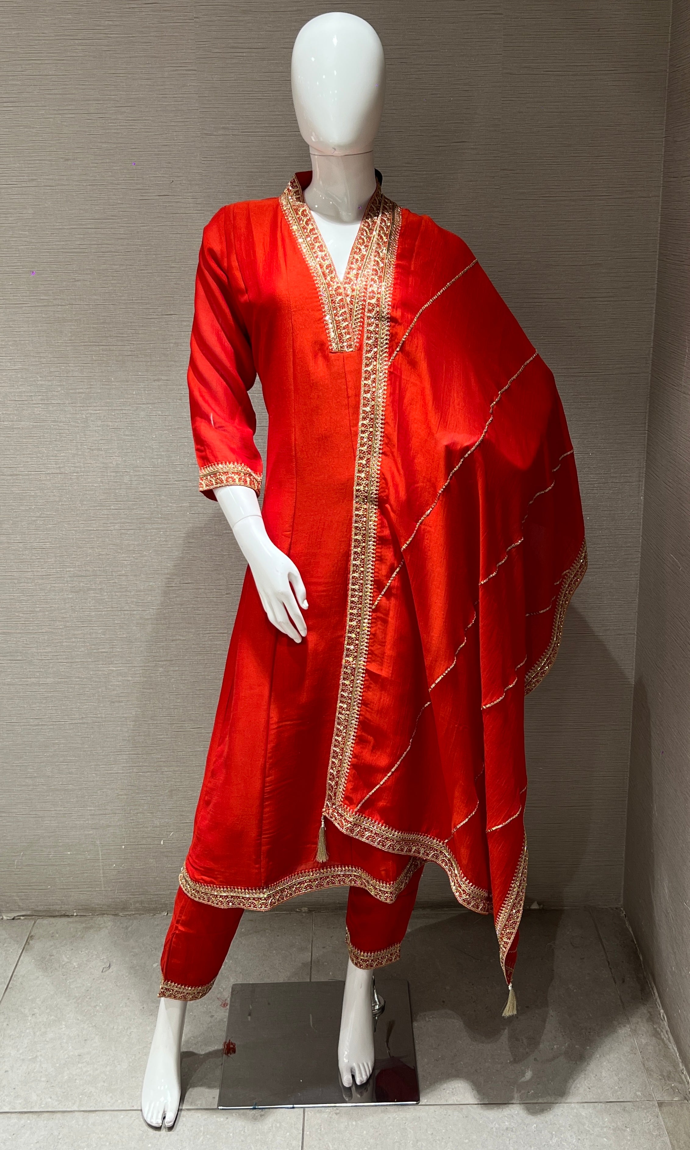 Orange Embroidered Kurta Set