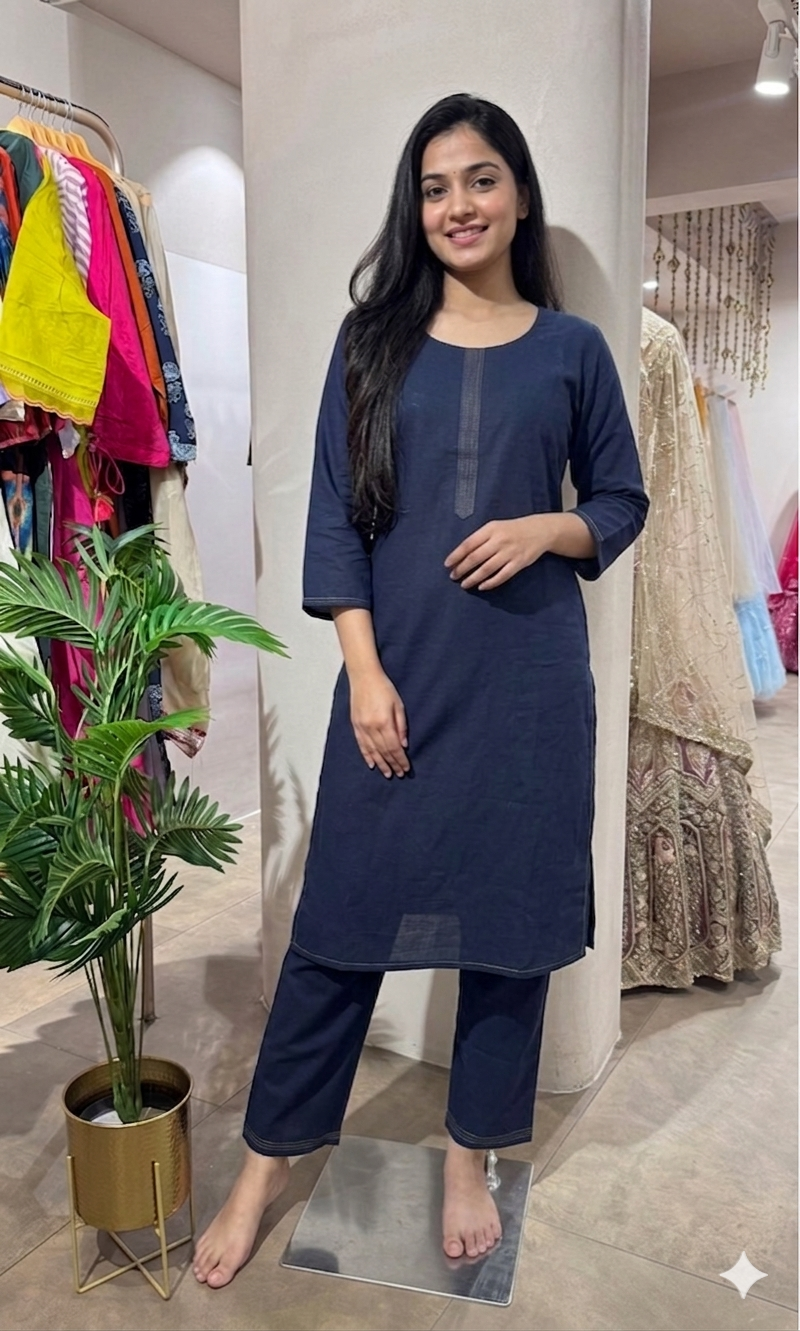 BLUE KURTI WITH BOTTOM