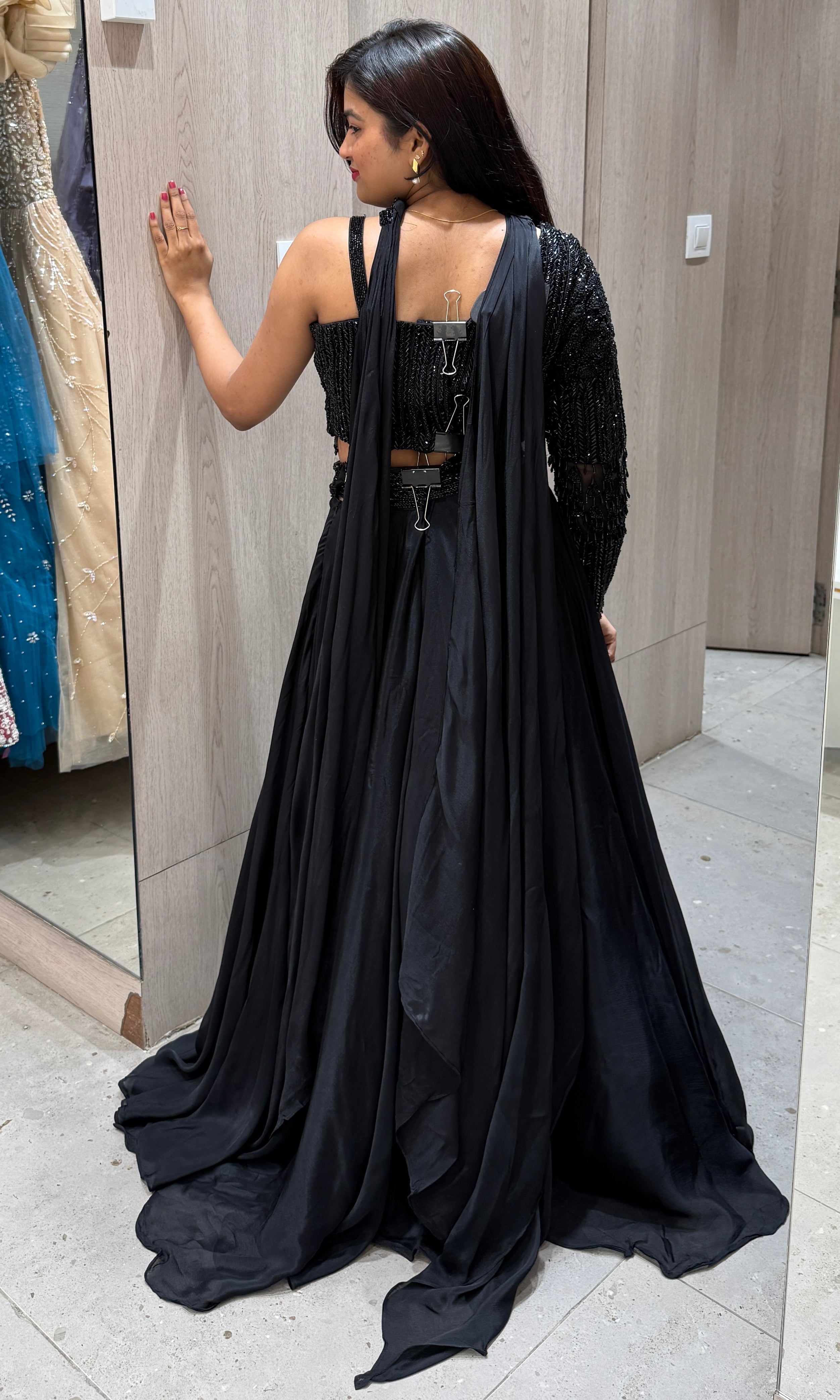 Black lehenga with designer blouse 1000