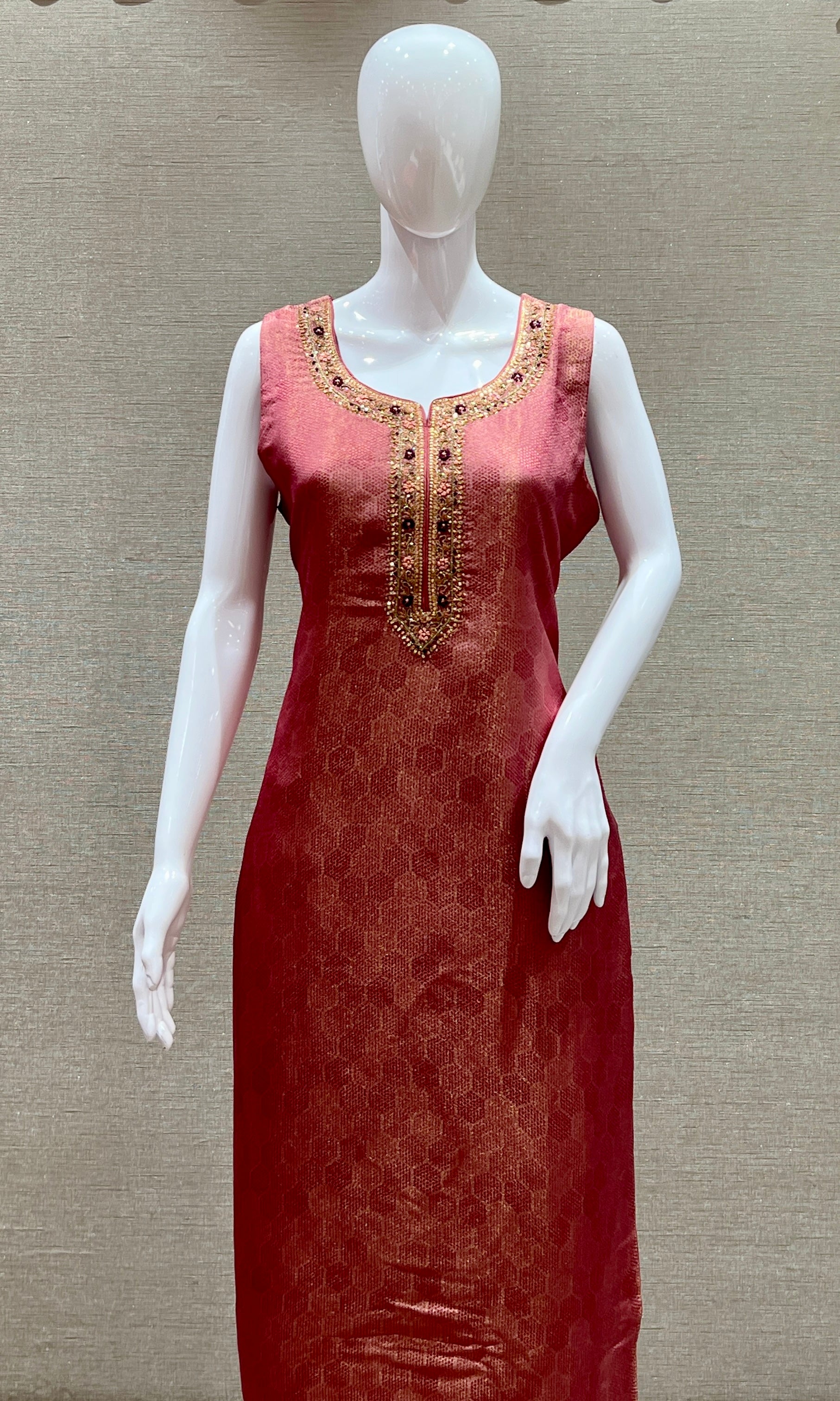 Onion Pink Gold Zari Embellished Kurta Set