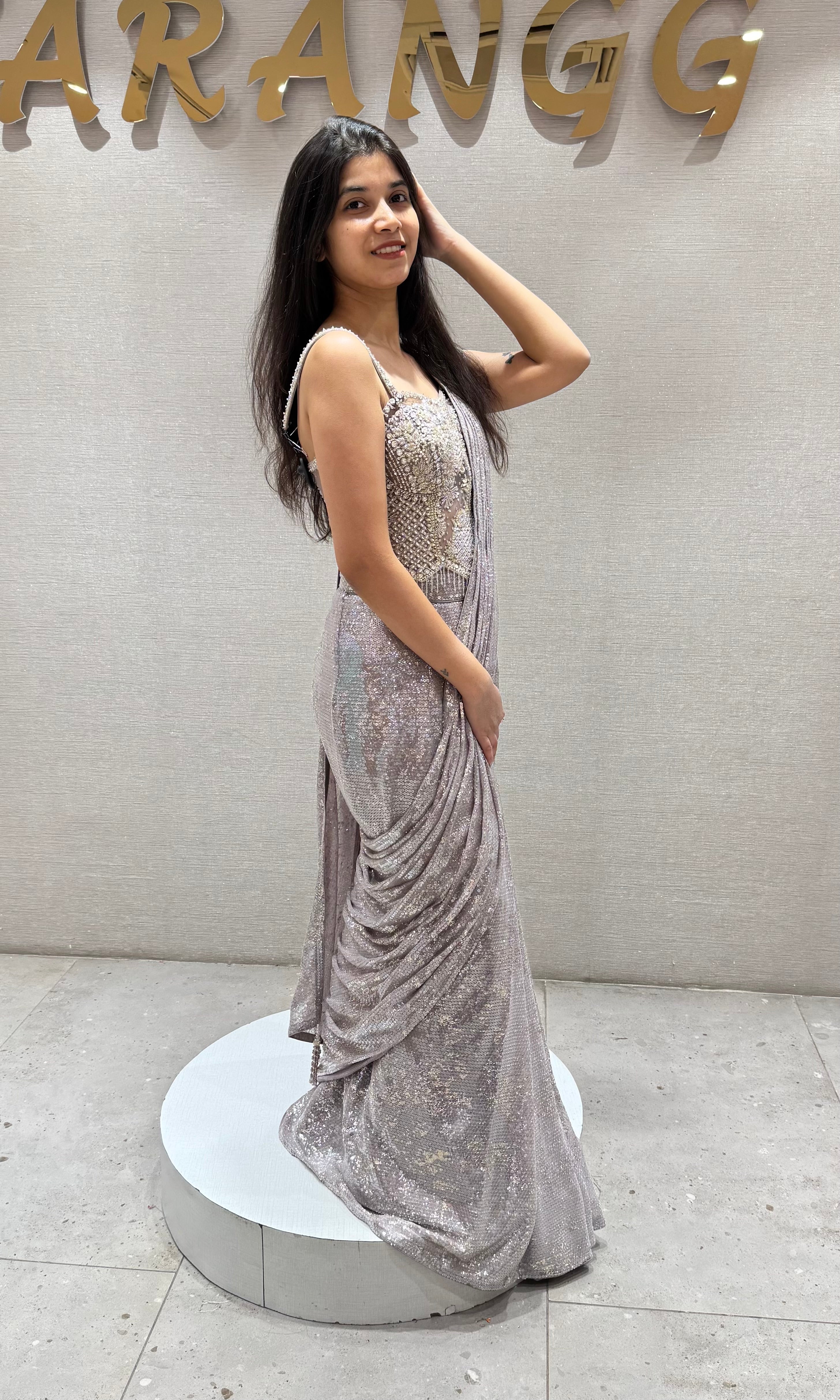 Light purple beaded corset DRAPE SAREE