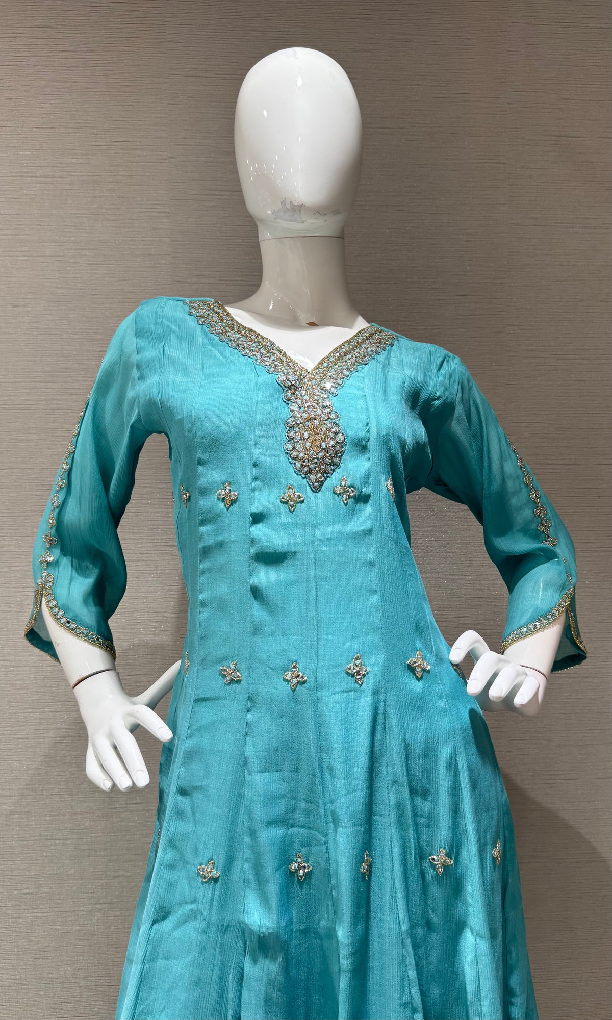 Sea Blue silk Ethnic Anarkali Set with Dupatta