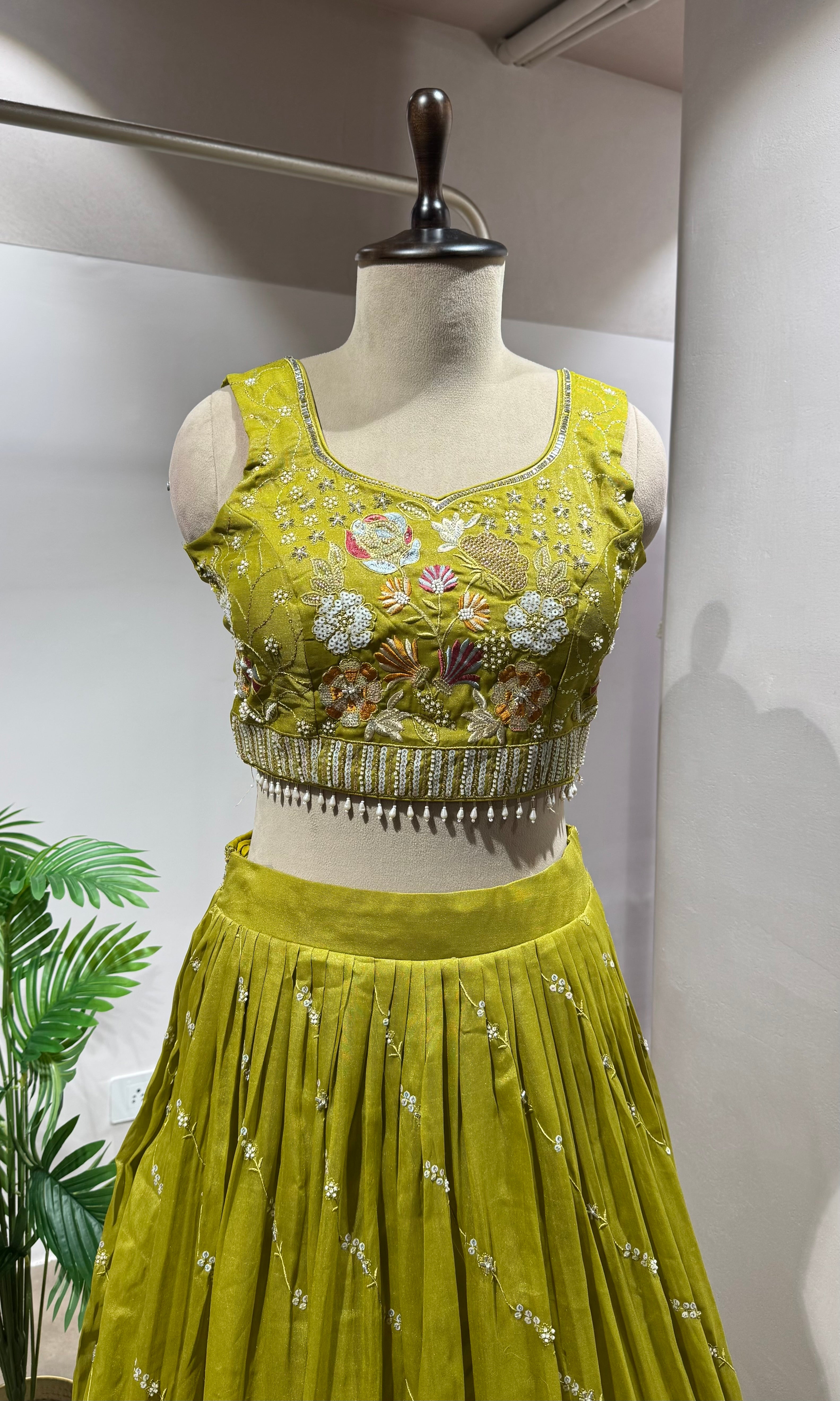 GREEN FLORAL EMBROIDERED LEHENGA