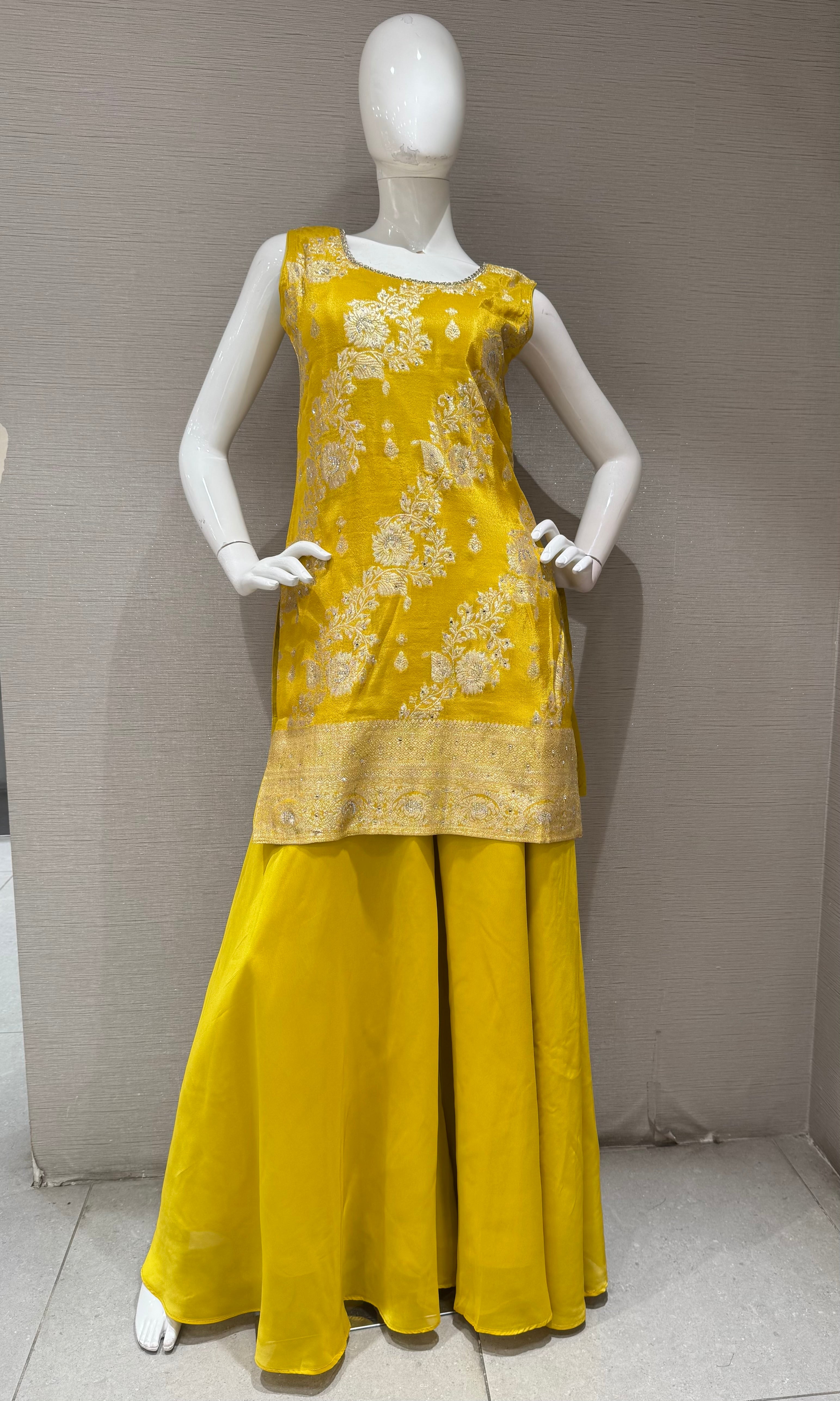 Vibrant Yellow Embroidered Sharara Set with Dupatta