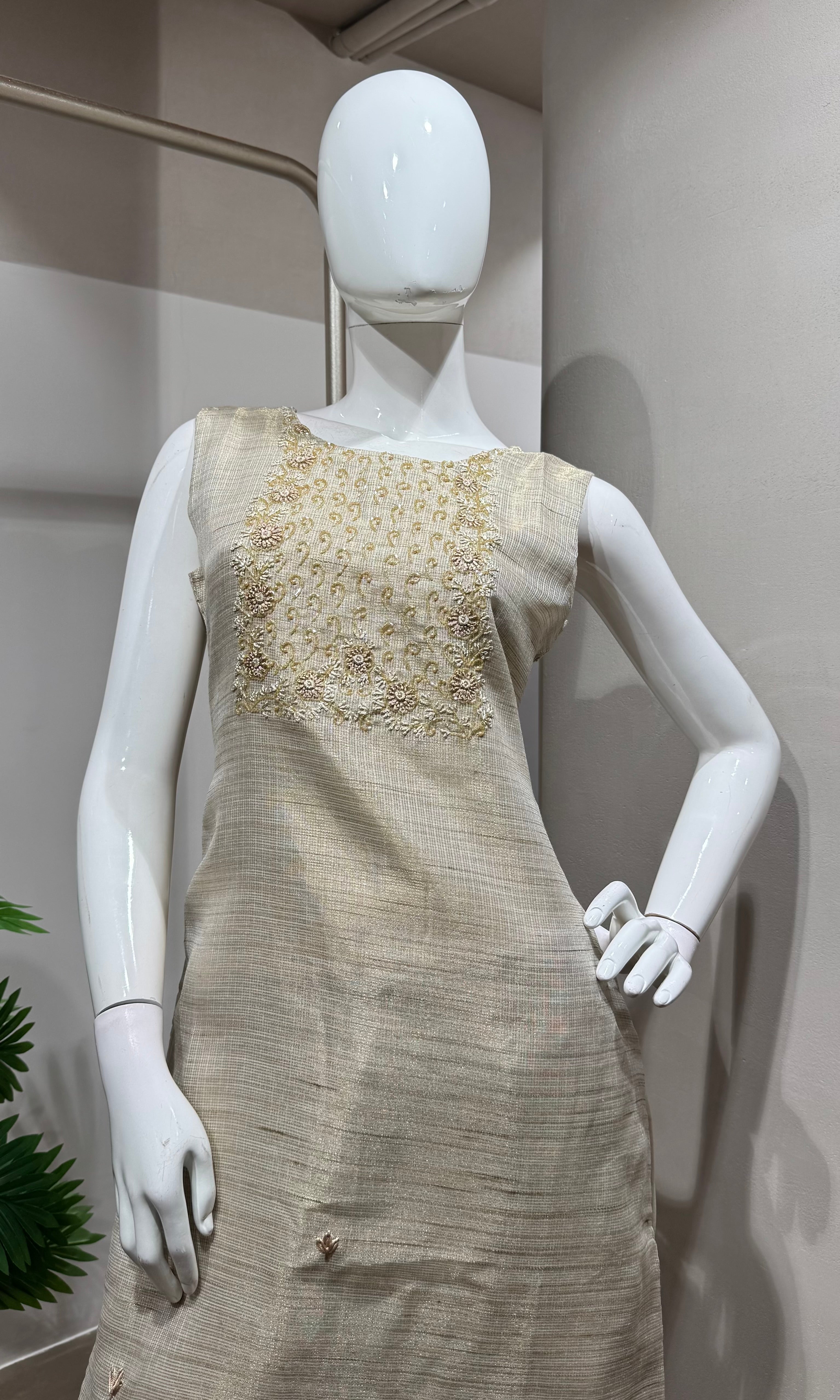 Fawn Elegant Kurta Set with Striped Dupatta