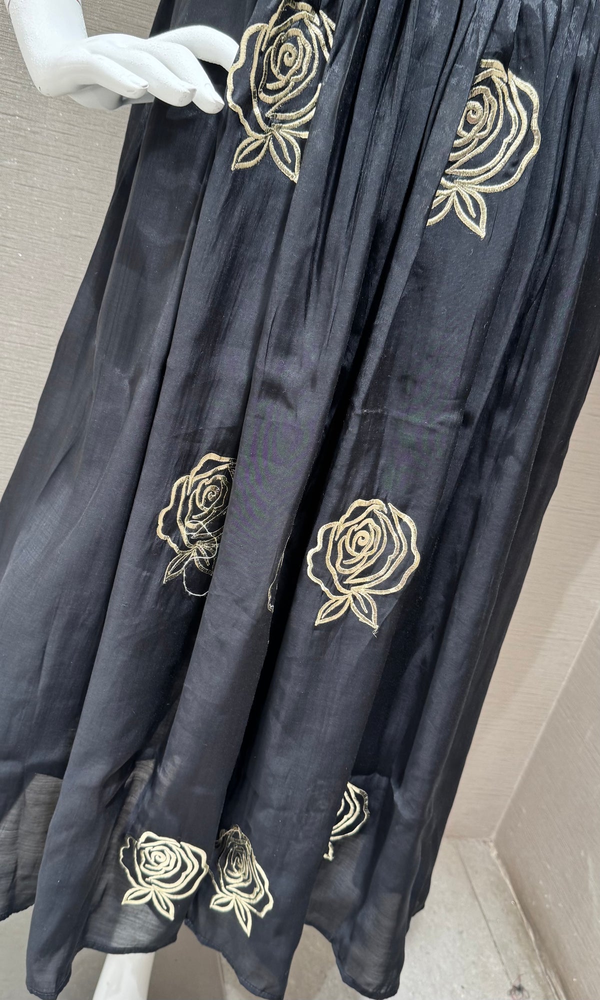 Black golden floral mul chanderi kurta set