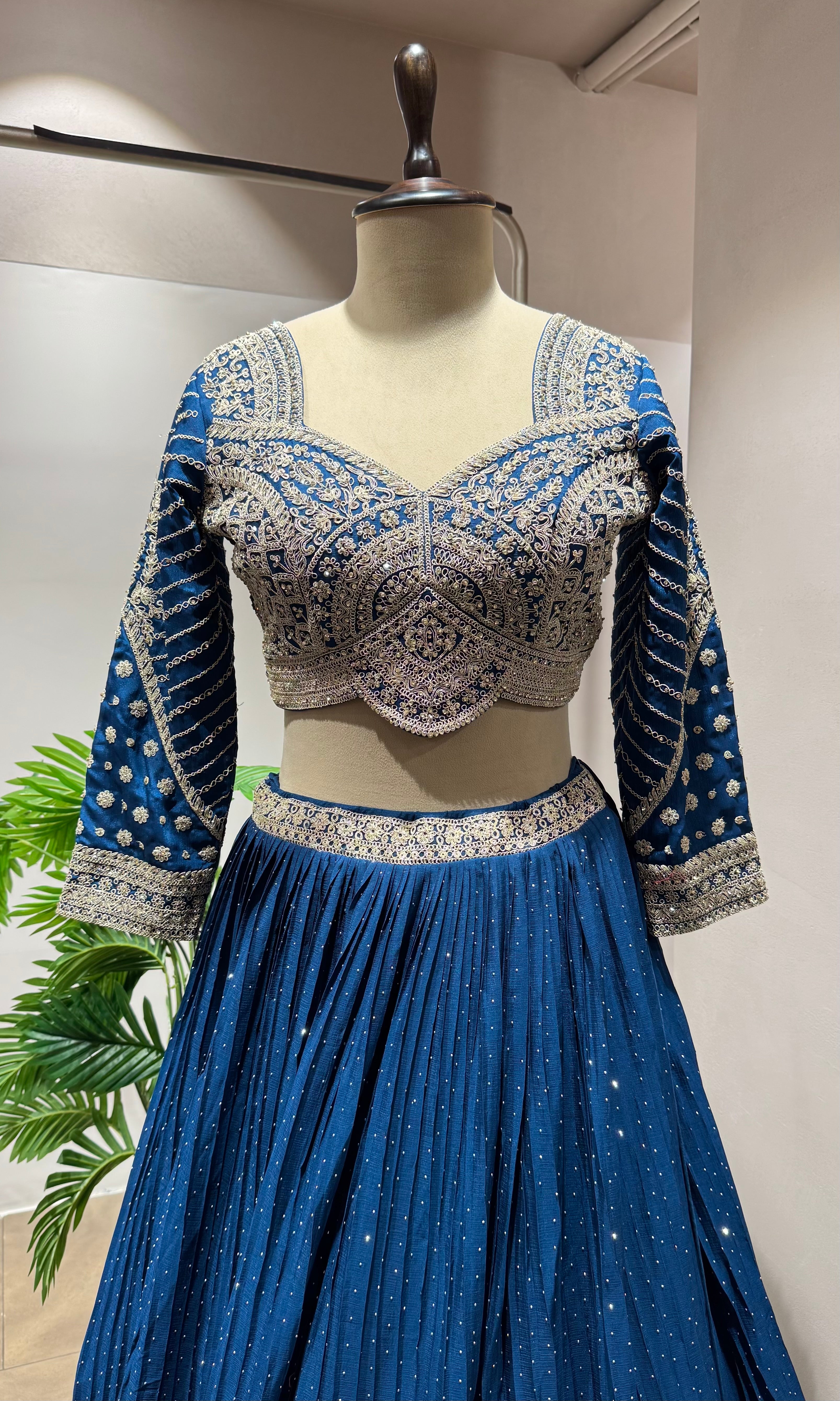 Royal Blue Lehenga with Intricate Zari Embroidery
