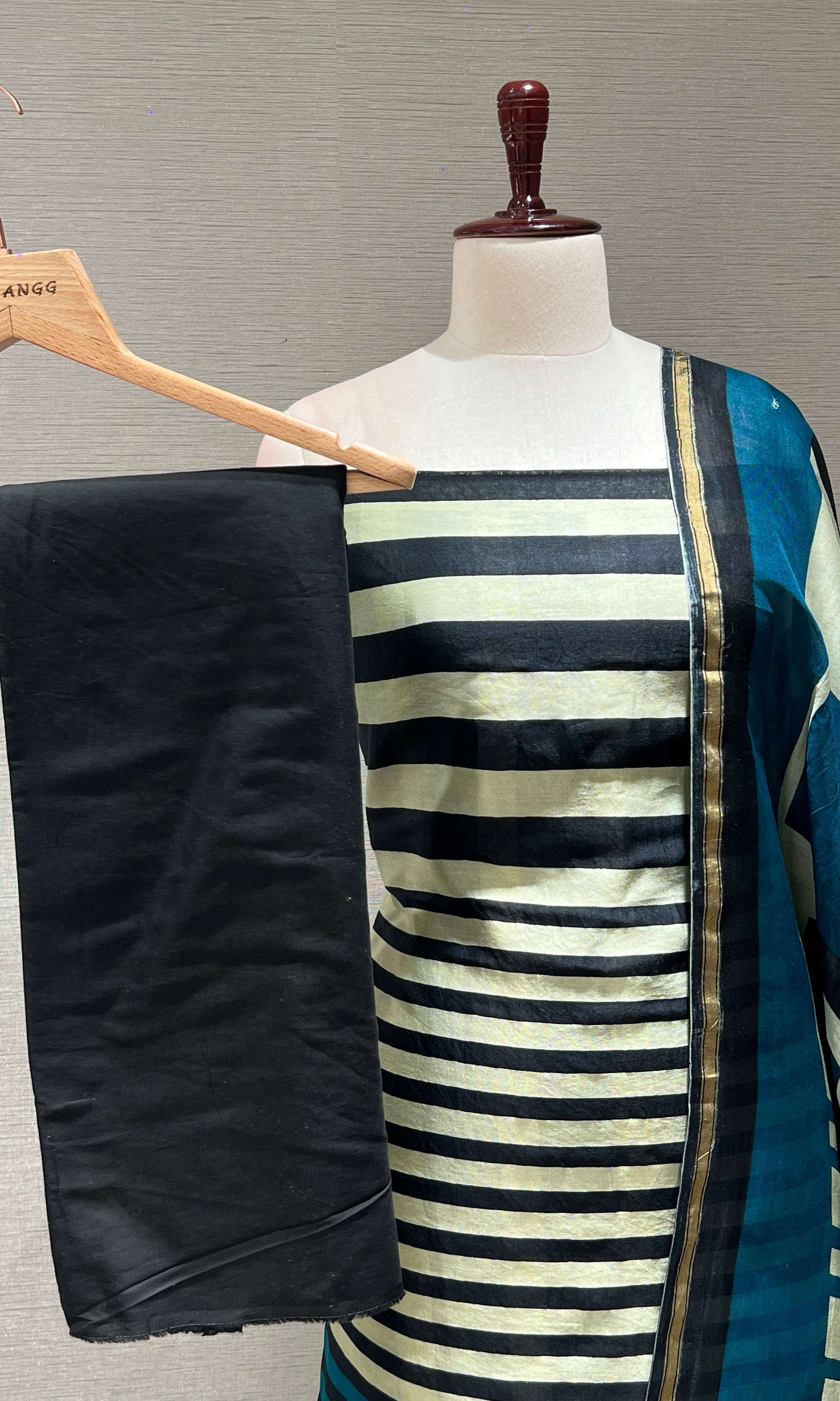 GREEN STRIPES DRESS MATERIAL