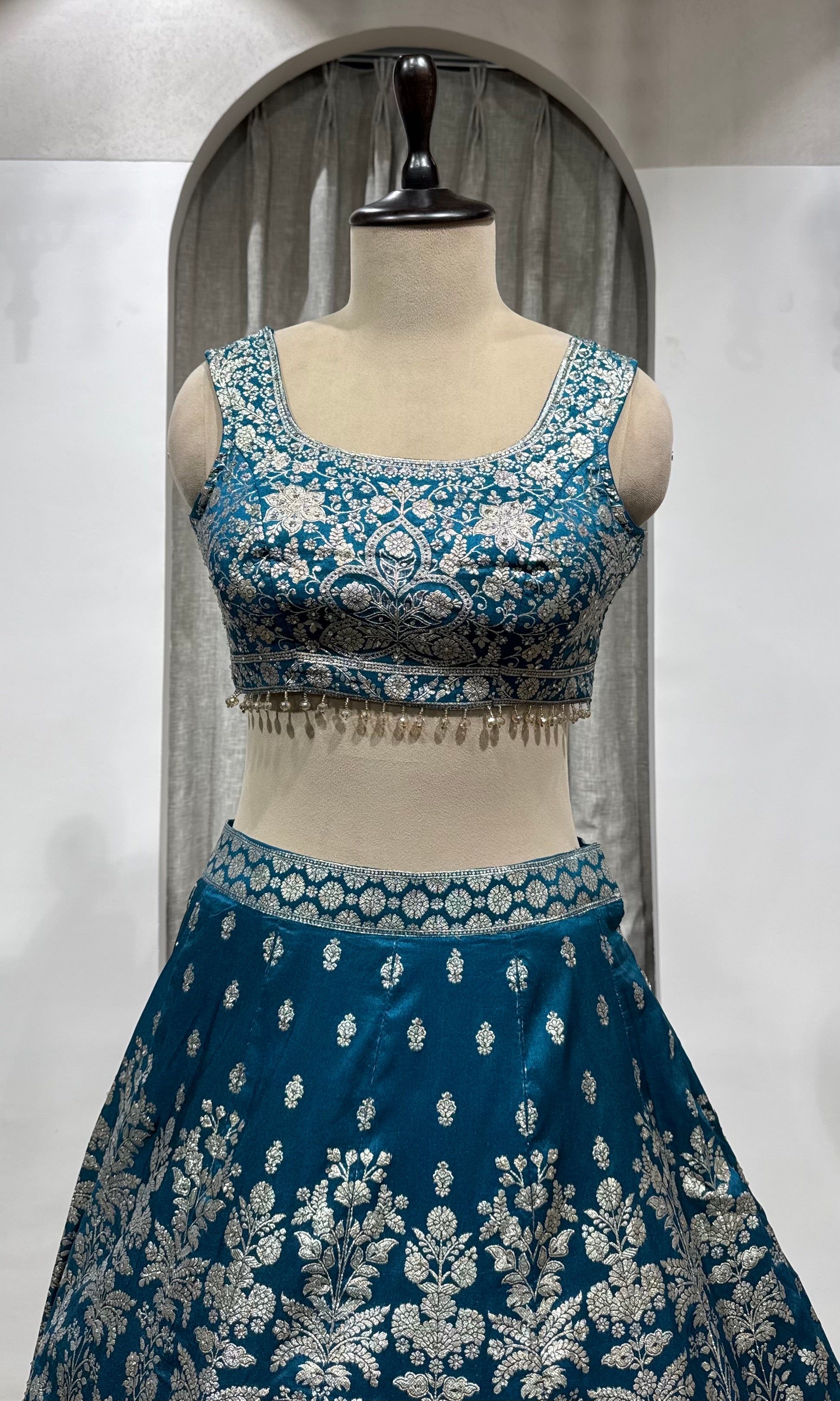 Blue Net Embroidery Bridal Lehenga