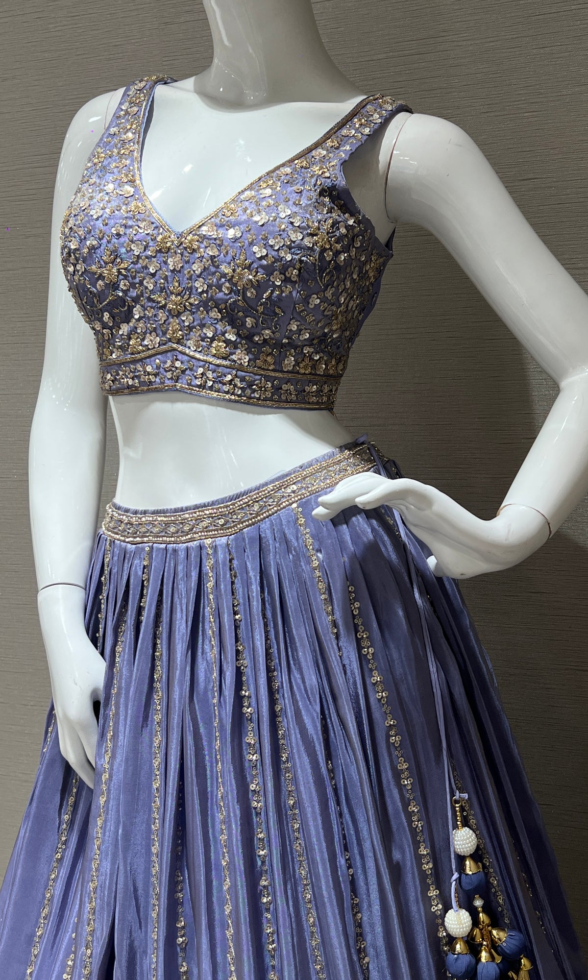 Light purple Embroidered Pleated Lehenga