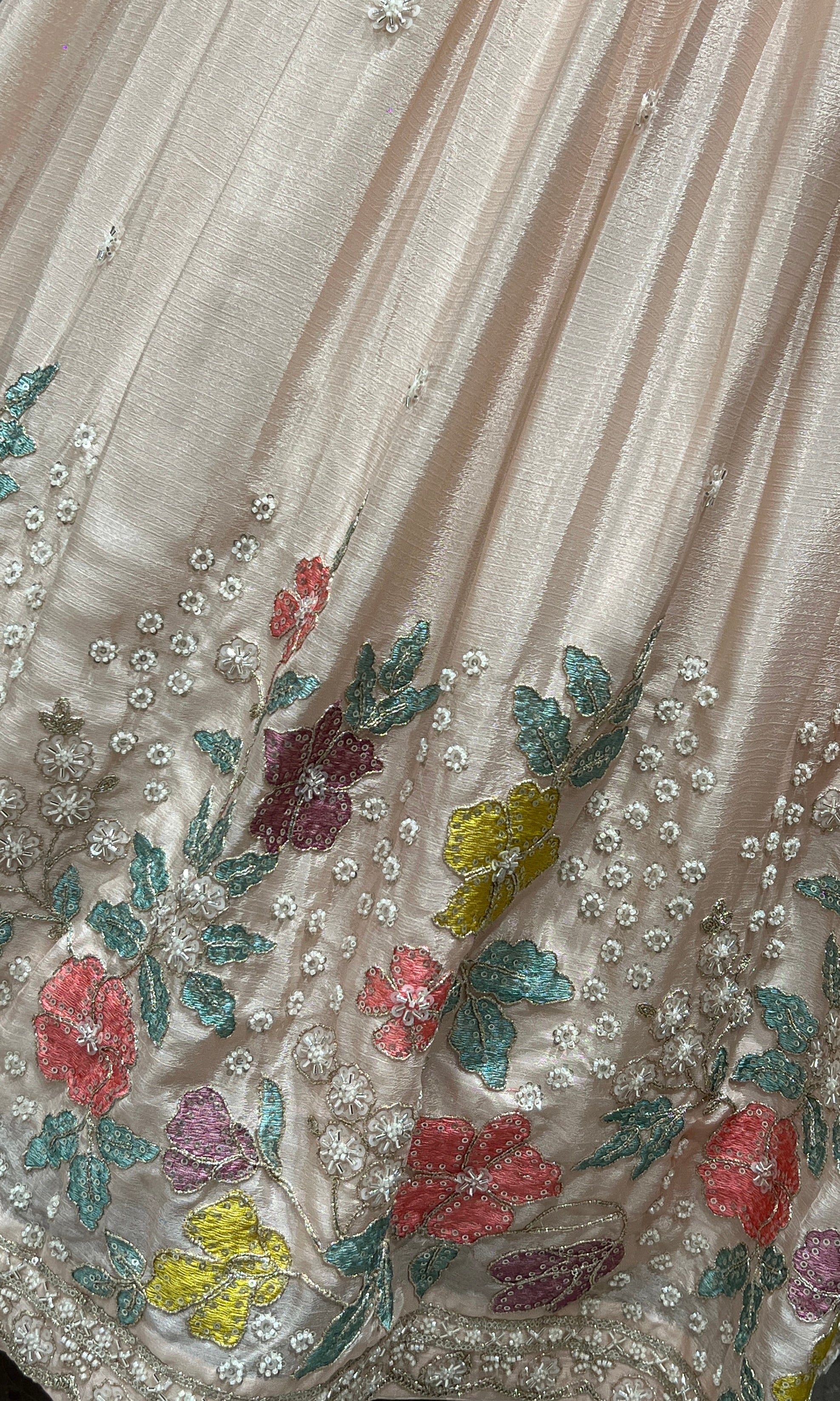 Light peach FLORAL EMBROIDERED Lehenga