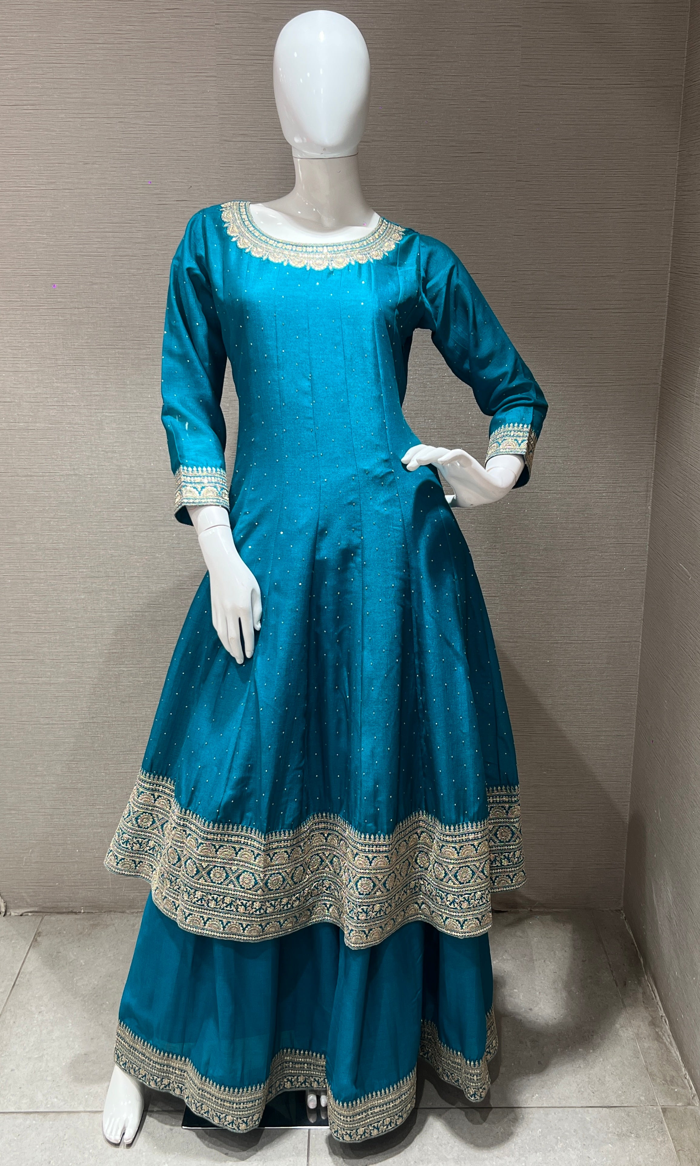 Blue Anarkali with palazzo pants