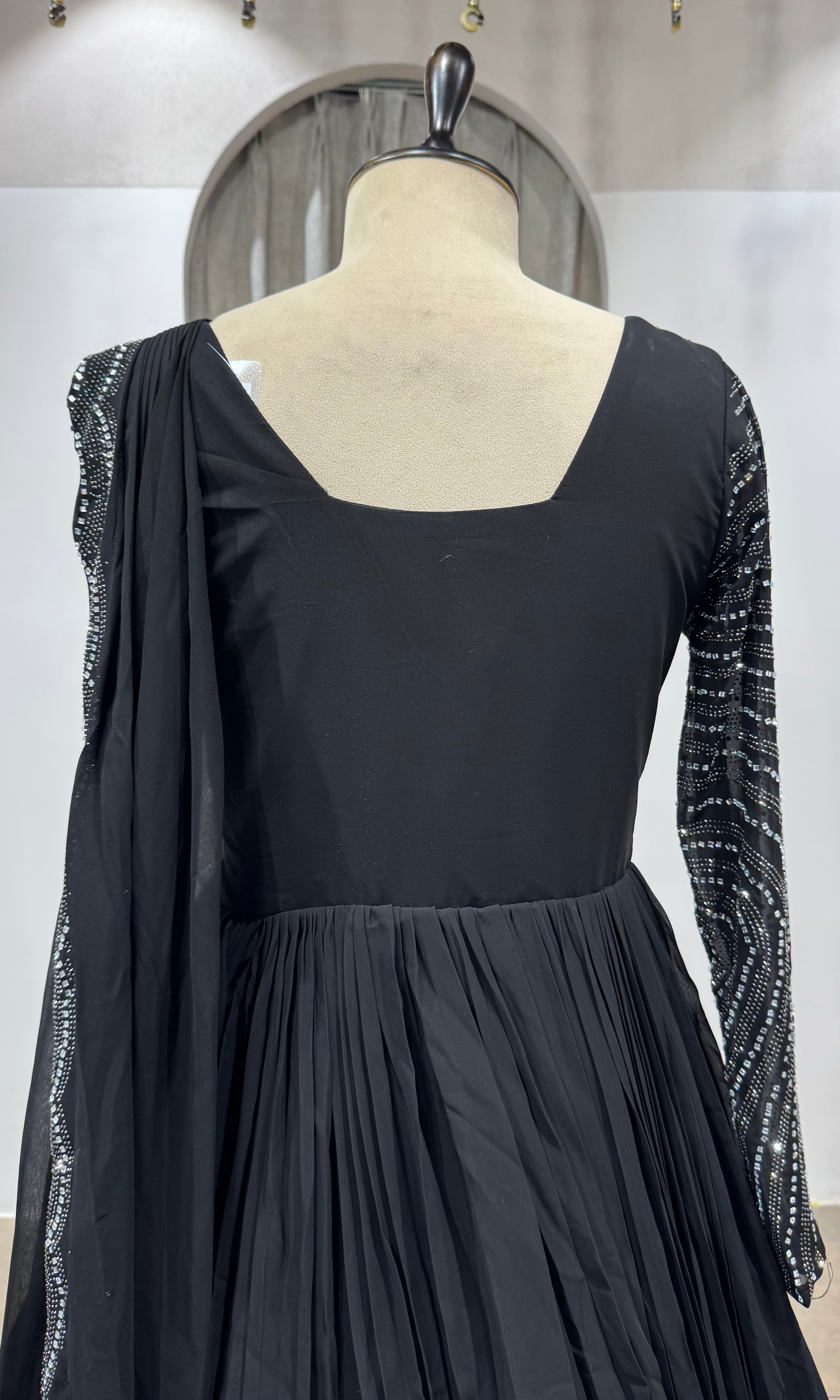 Black Embellished Floor-Length Anarkali Gown