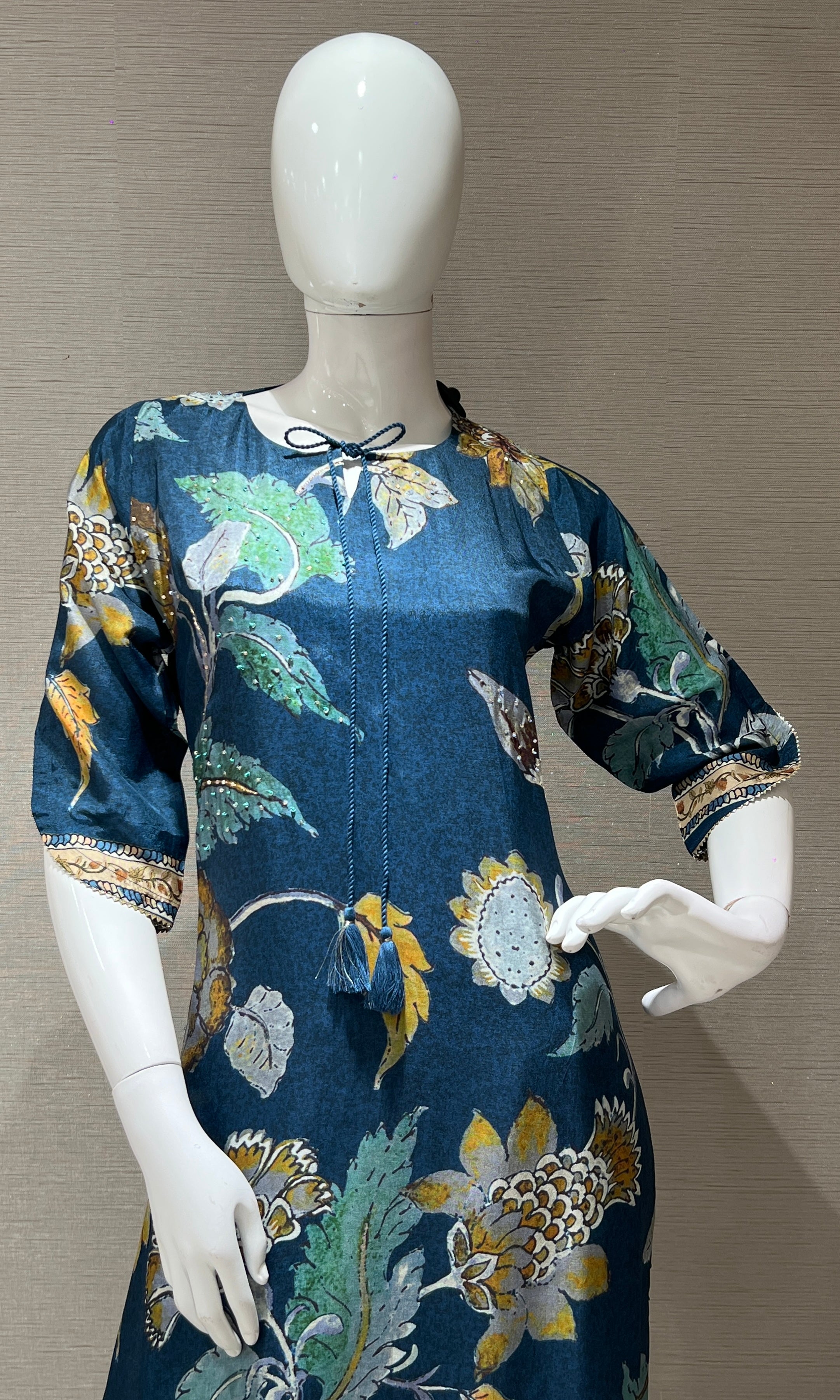 Blue Floral and Leaf Print kurti top