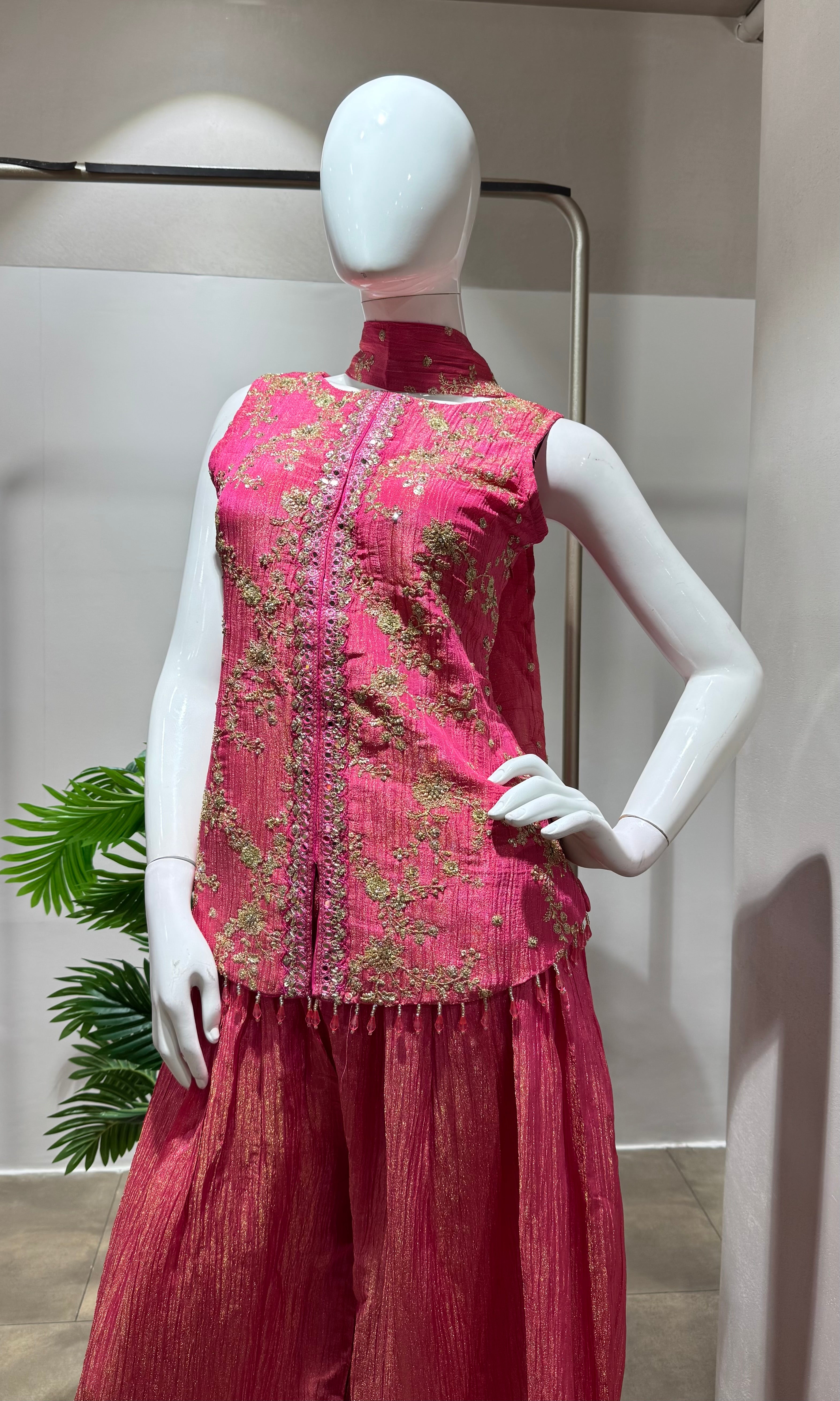 PINK GOLDEN ETHNIC PALAZZO SET
