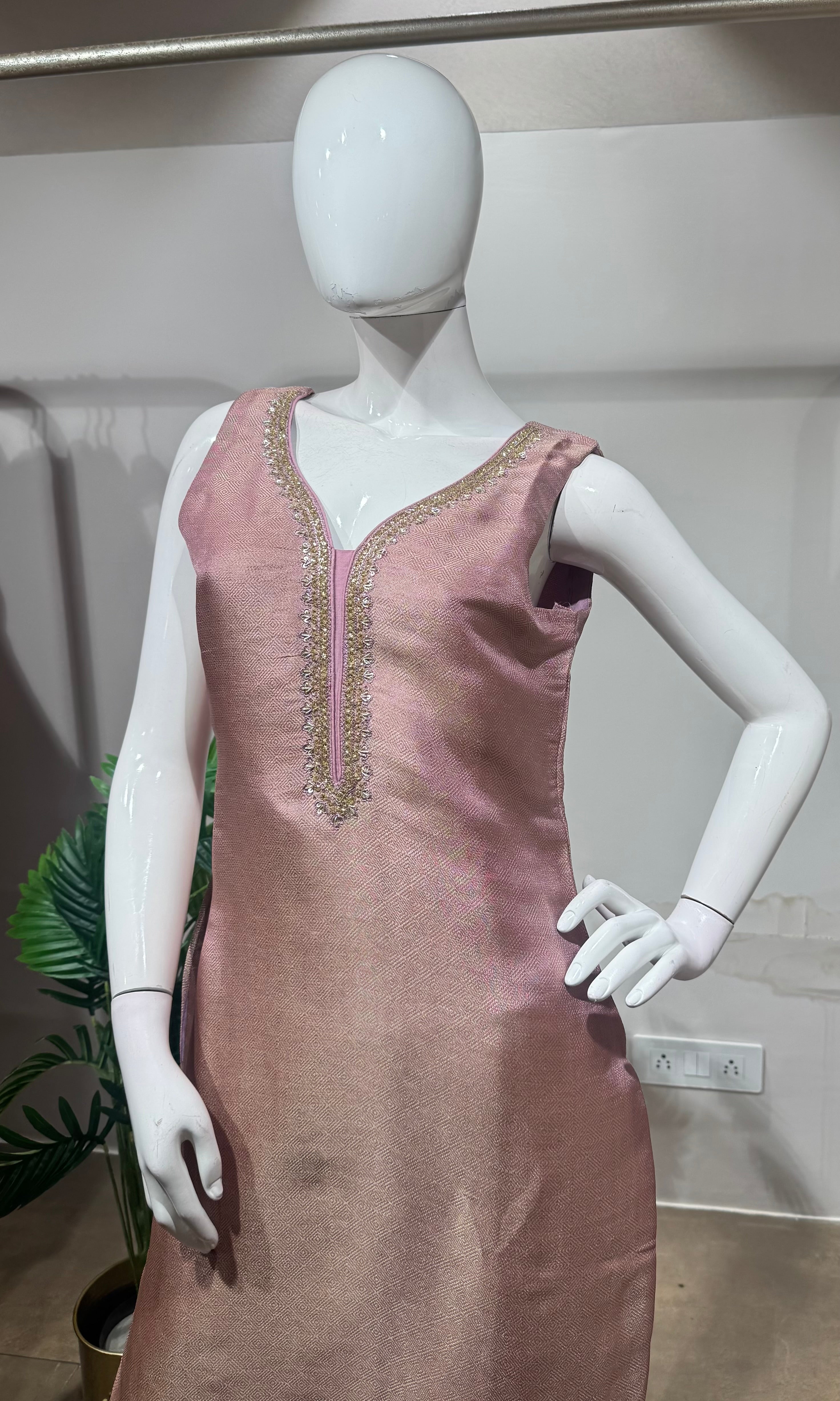Pink Tissue embroidered Straight Cut