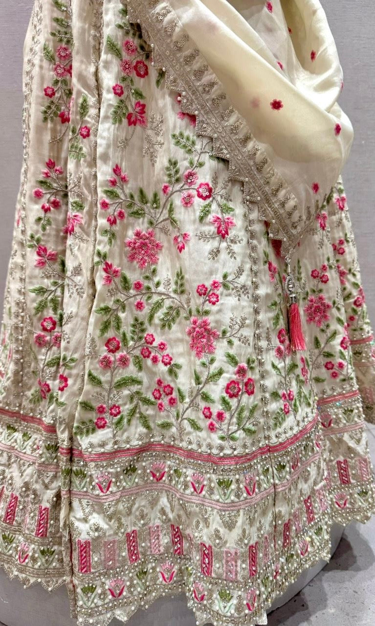 Ivory white cream Floral Embroidered Lehenga