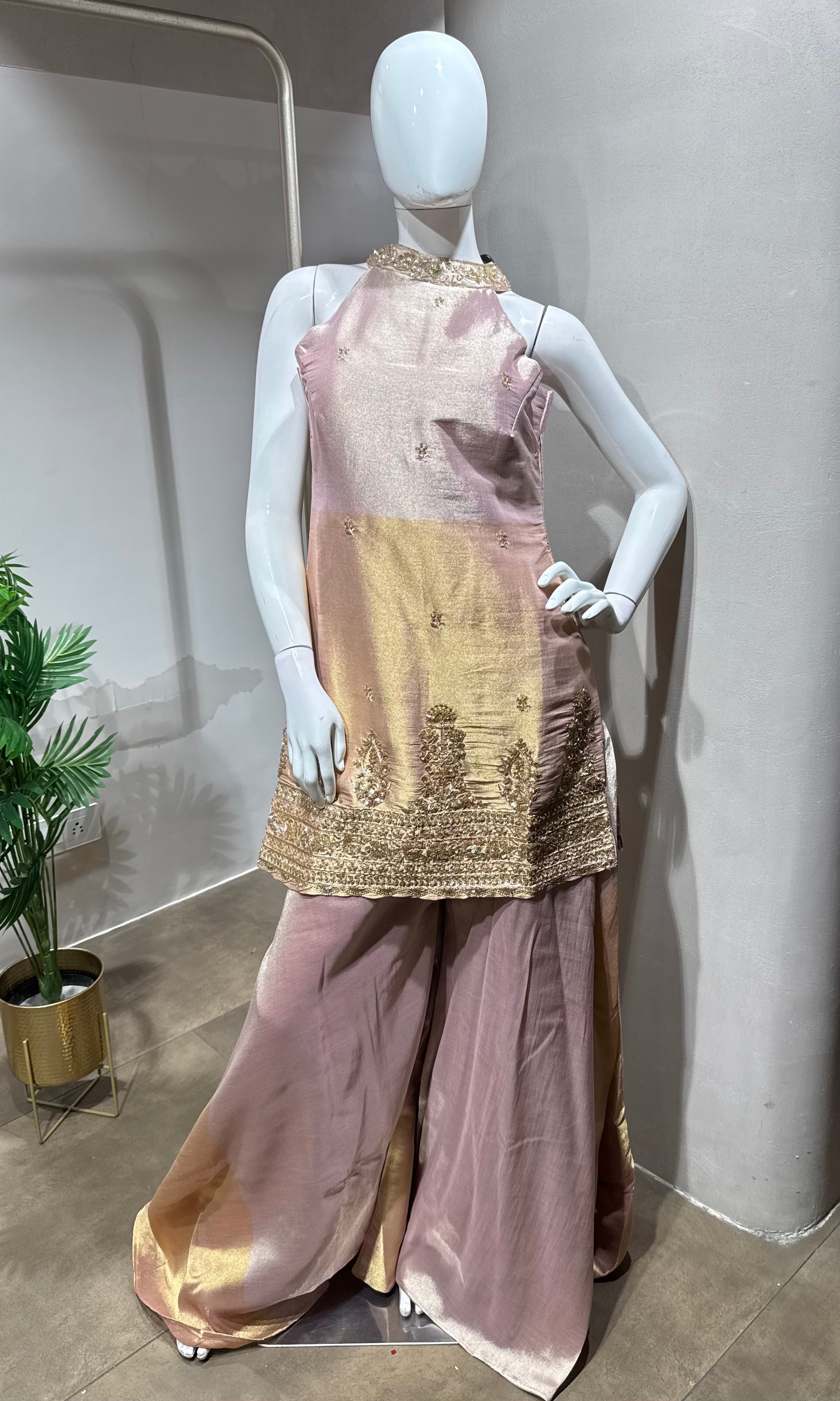 rose pink gold embellished sharara set