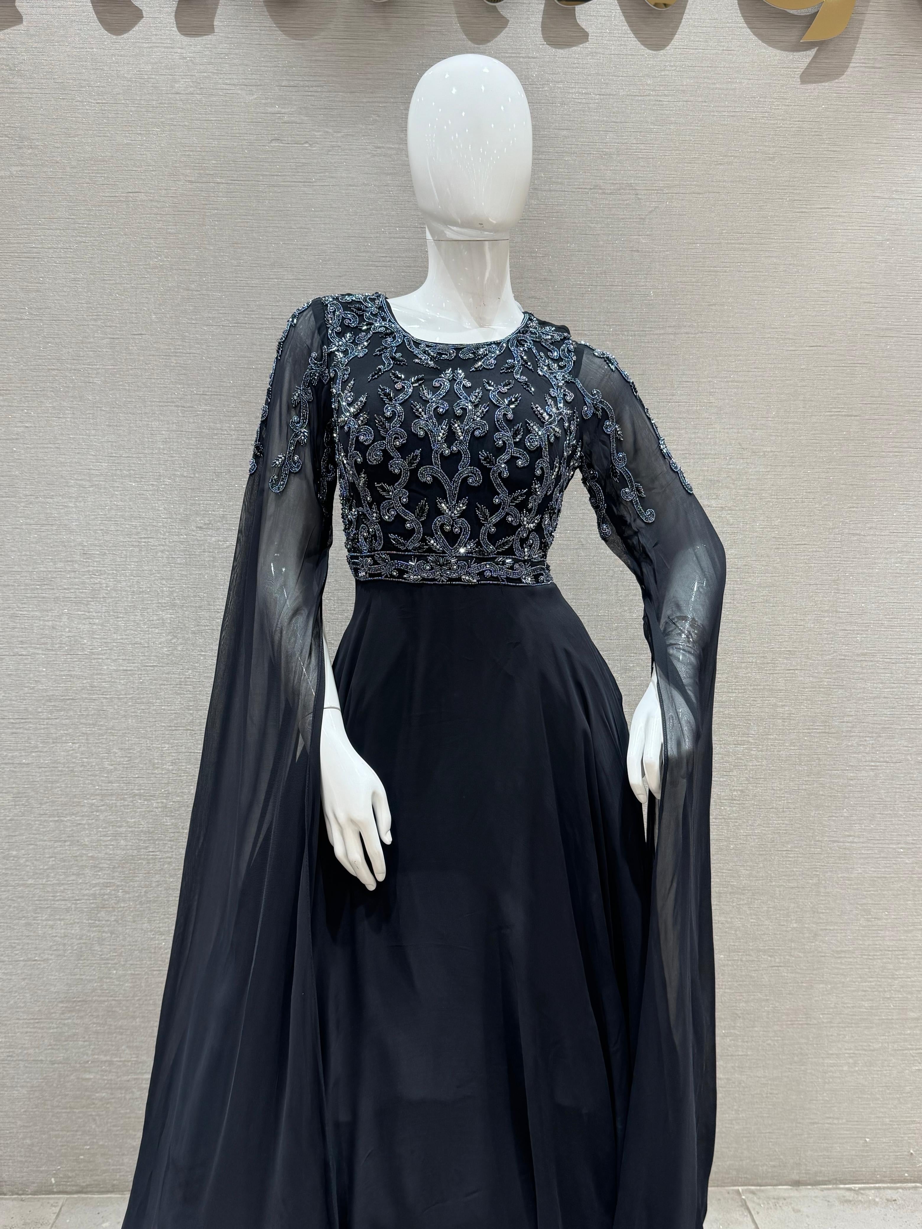 Black long dress with. Butterfly sleeves