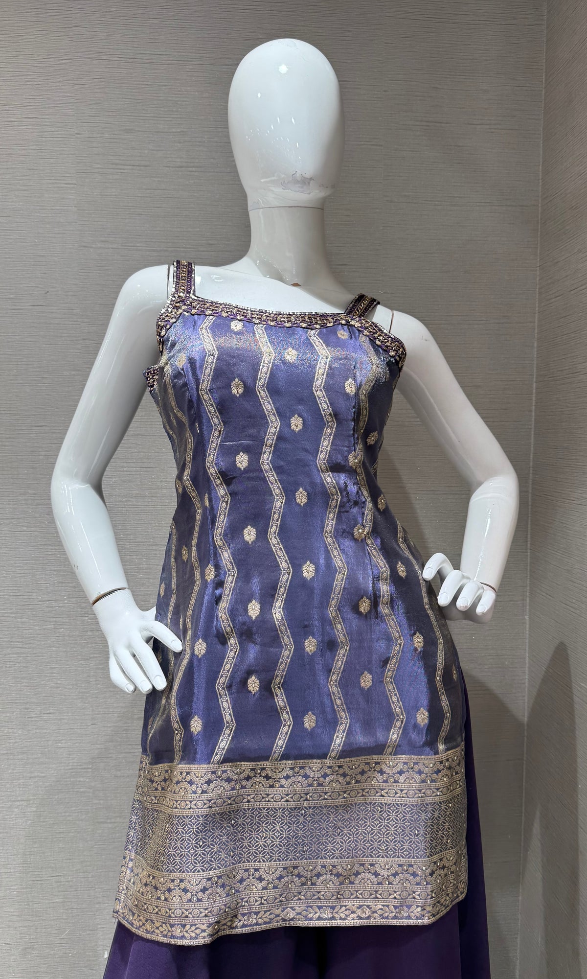 Purple Golden Georgette Flared Sharara set with Dupatta