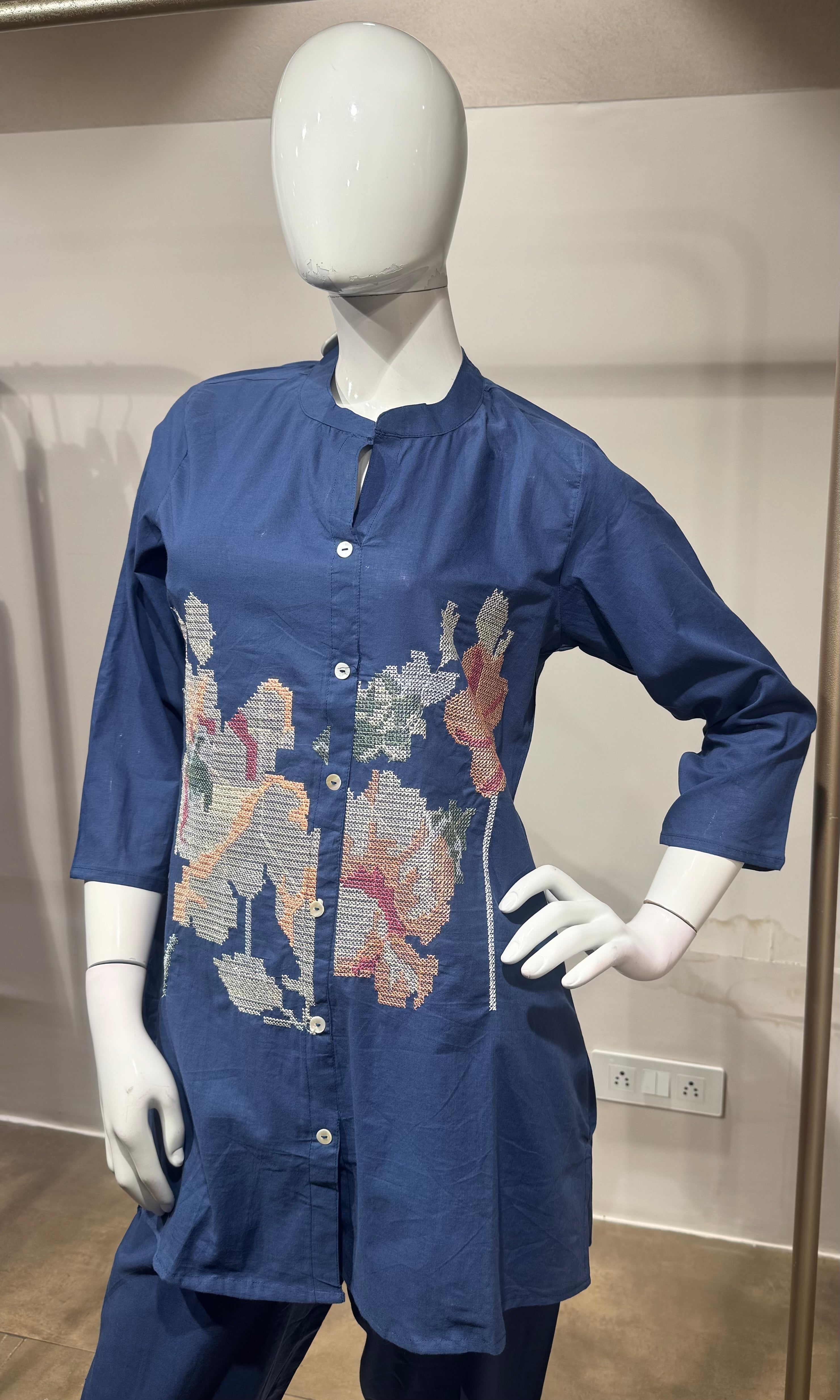 Blue Floral Embroidered Co-Ord SET