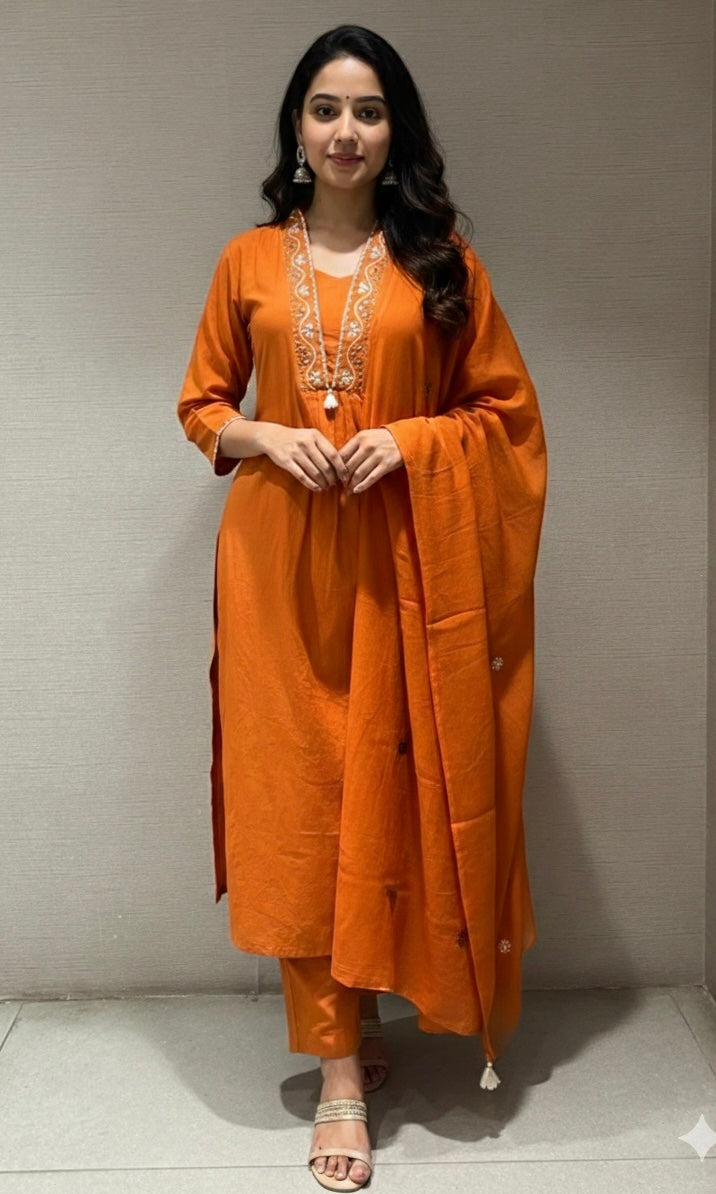 Rust EMBROIDERED kurta set