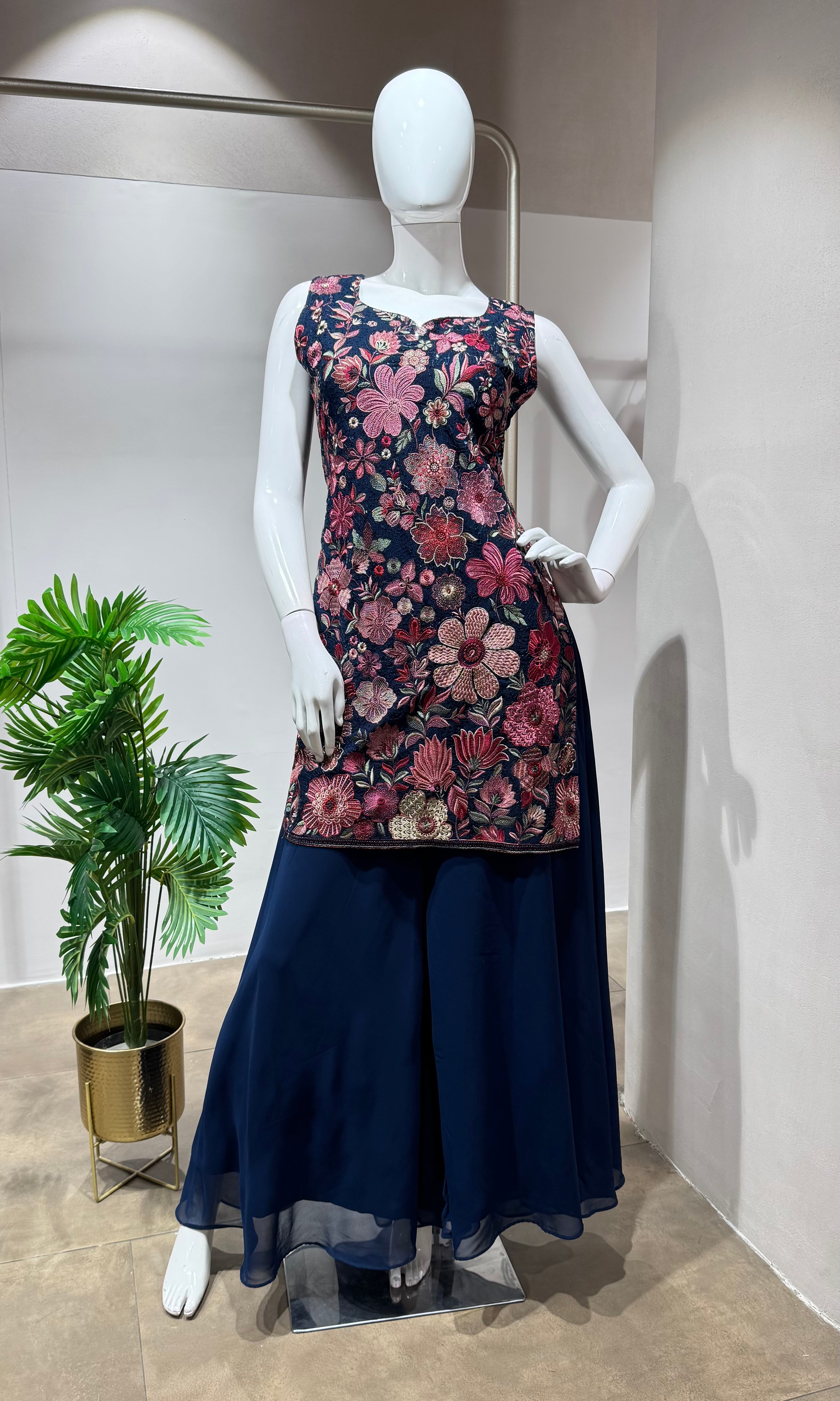 Blue floral embroidery palazzo