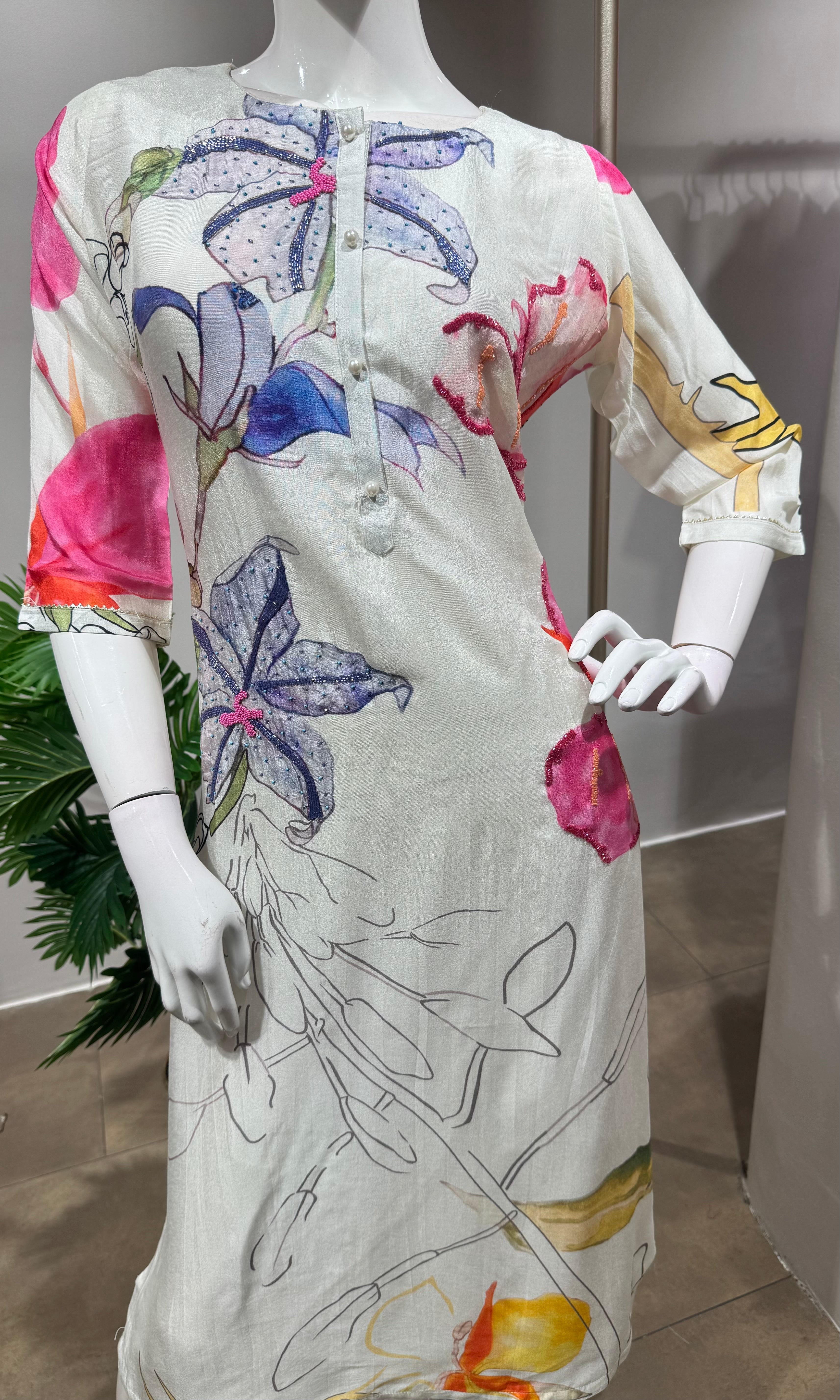 White Floral Printed kurti top