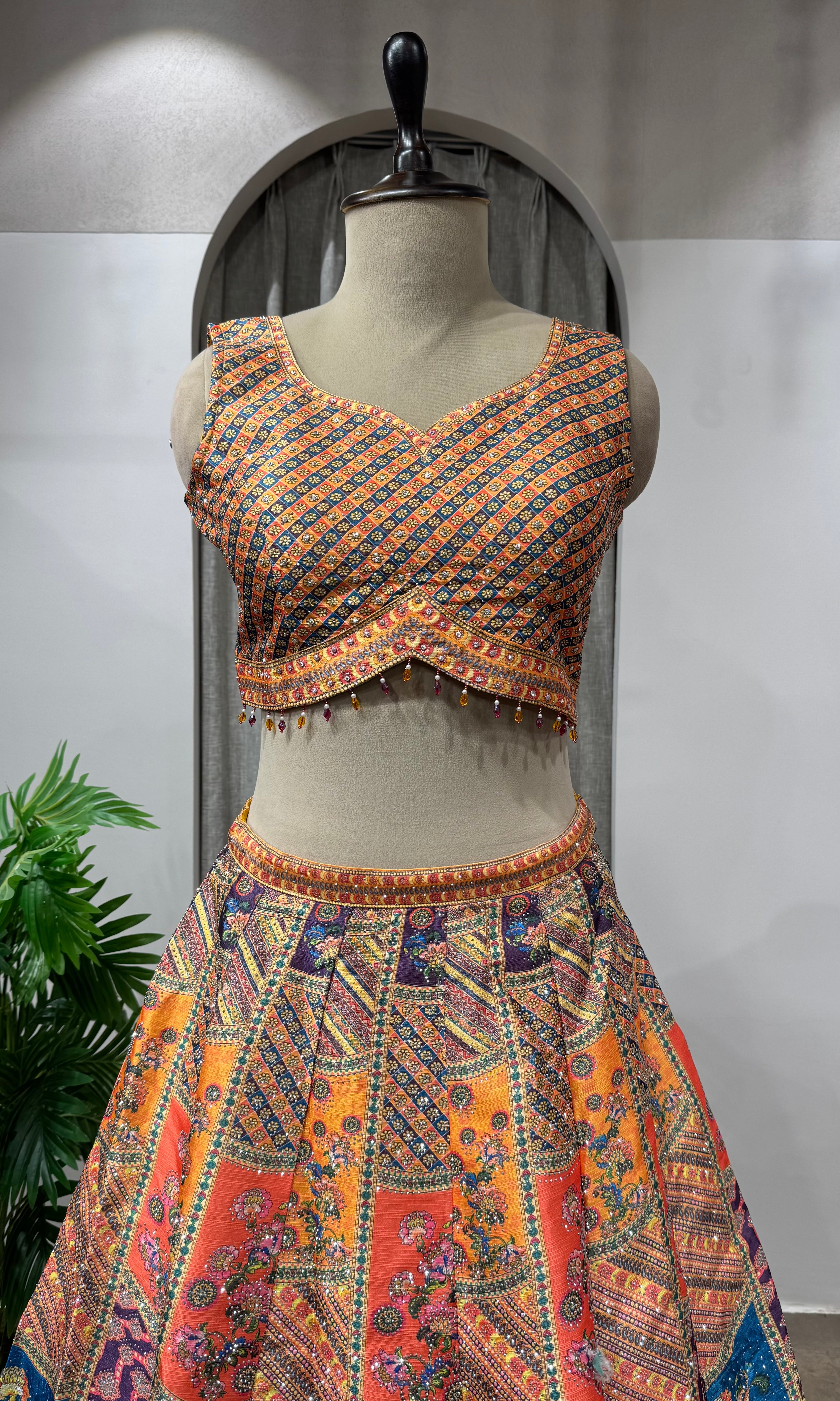 Yellow Multicolor Silk Embroidery Lehenga